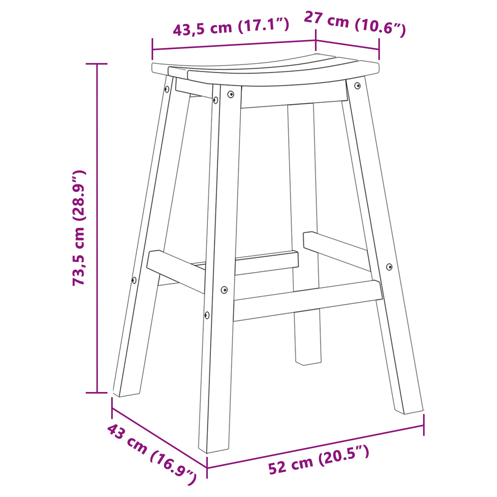 Barstol 2 pcs Svart 52 x 43 x 73.5cm Plast