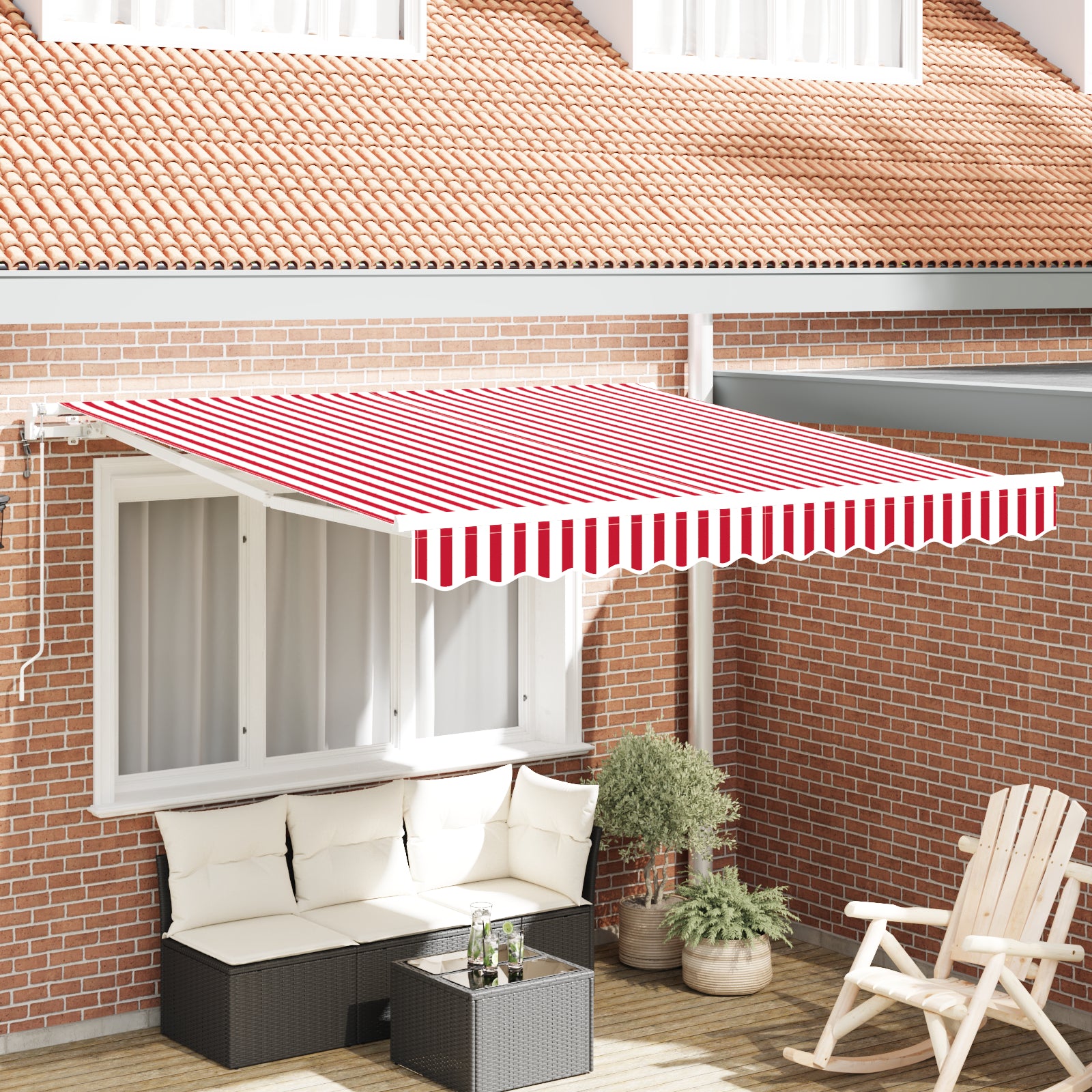 Innvendbar Markise 350 x 250 cm Rød og hvit