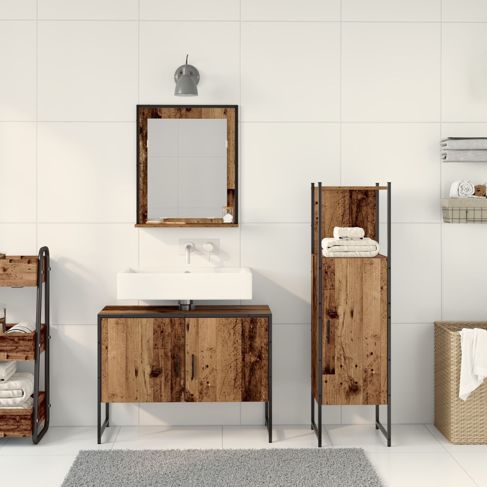 Baderomsinnredningssett med dør 3 pcs Brun 33 x 33 x 102.5 cm