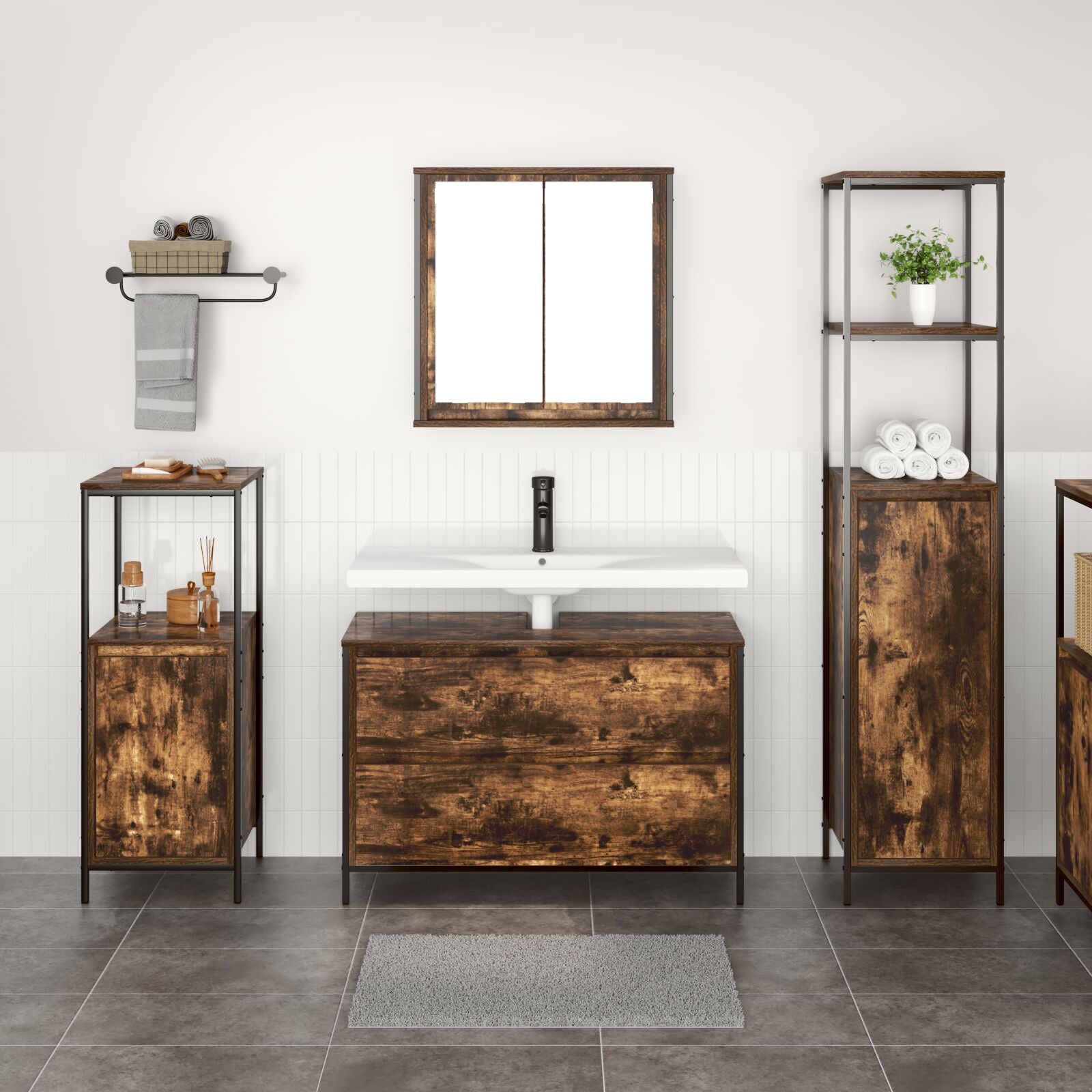 Baderomsinnredningssett 3 pcs Røkt eik 90 x 34.5 x 60 cm