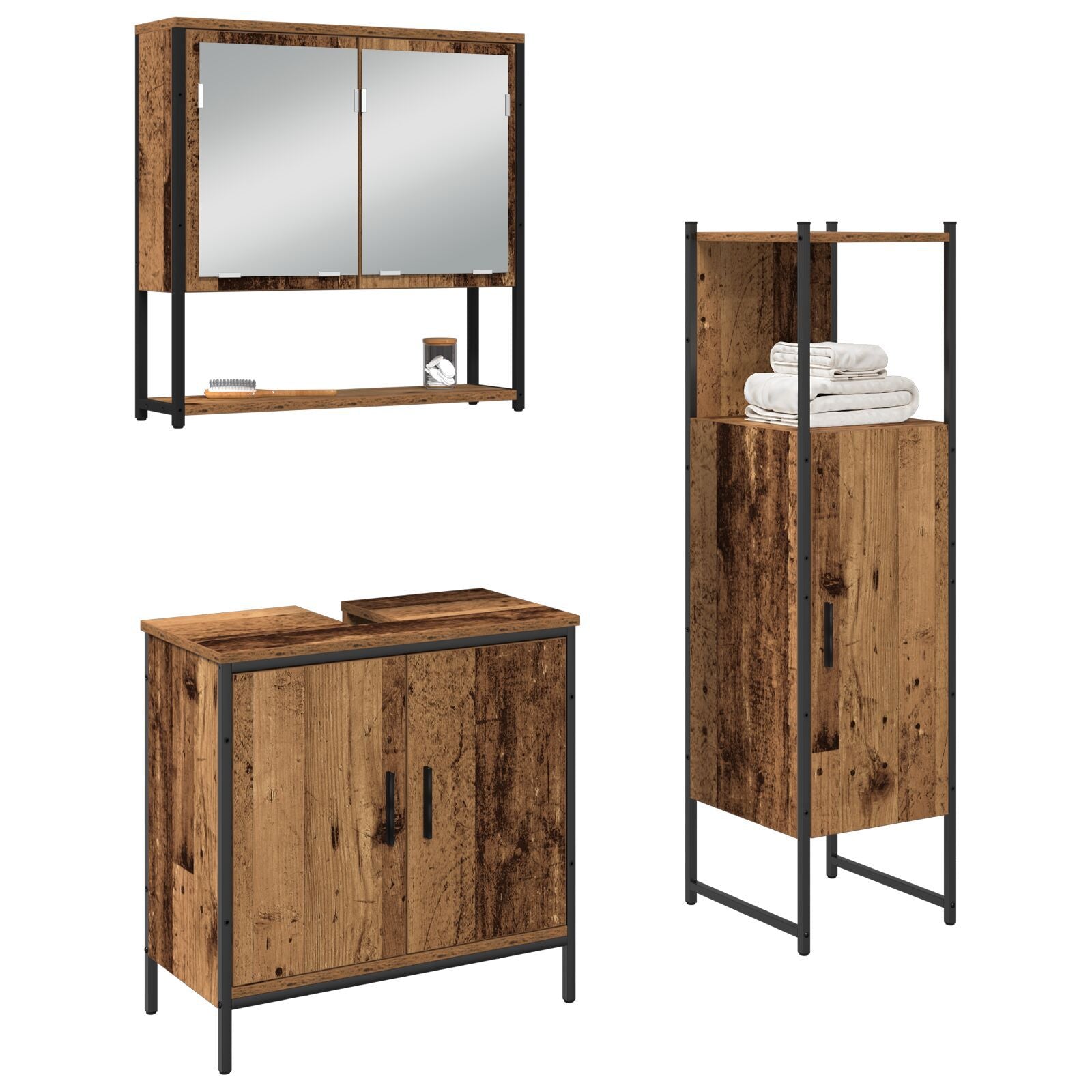Baderomsinnredningssett med dør 3 pcs Brun 33 x 33 x 102.5 cm