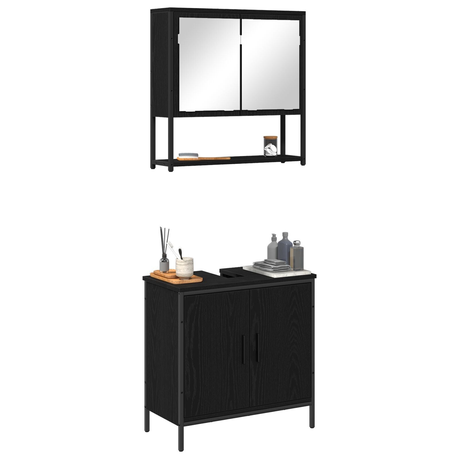 Baderomsinnredningssett med lagring 2 pcs Svart 60 x 30 x 60 cm