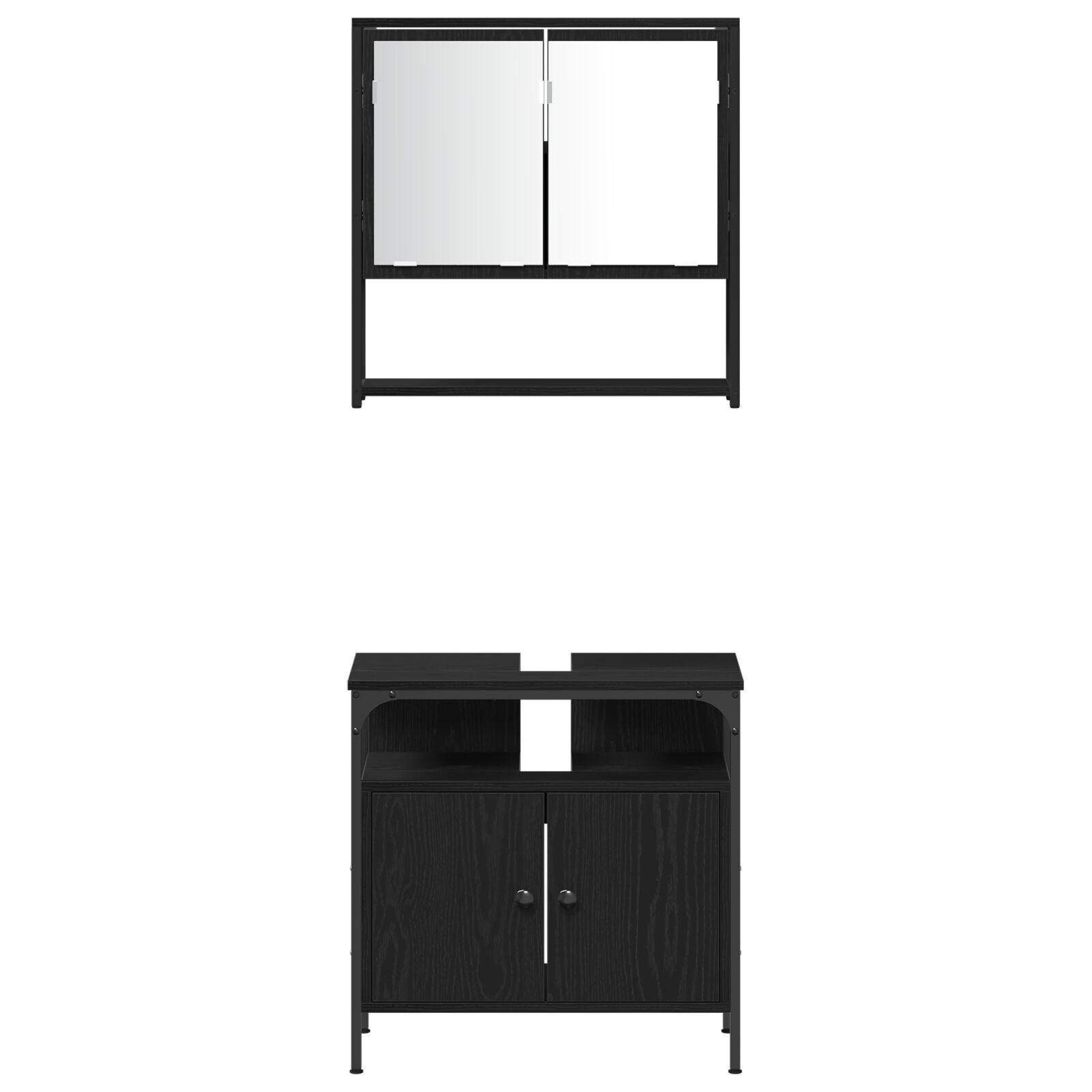 Baderomsinnredningssett med dør 3 pcs Svart 33 x 33 x 120.5 cm