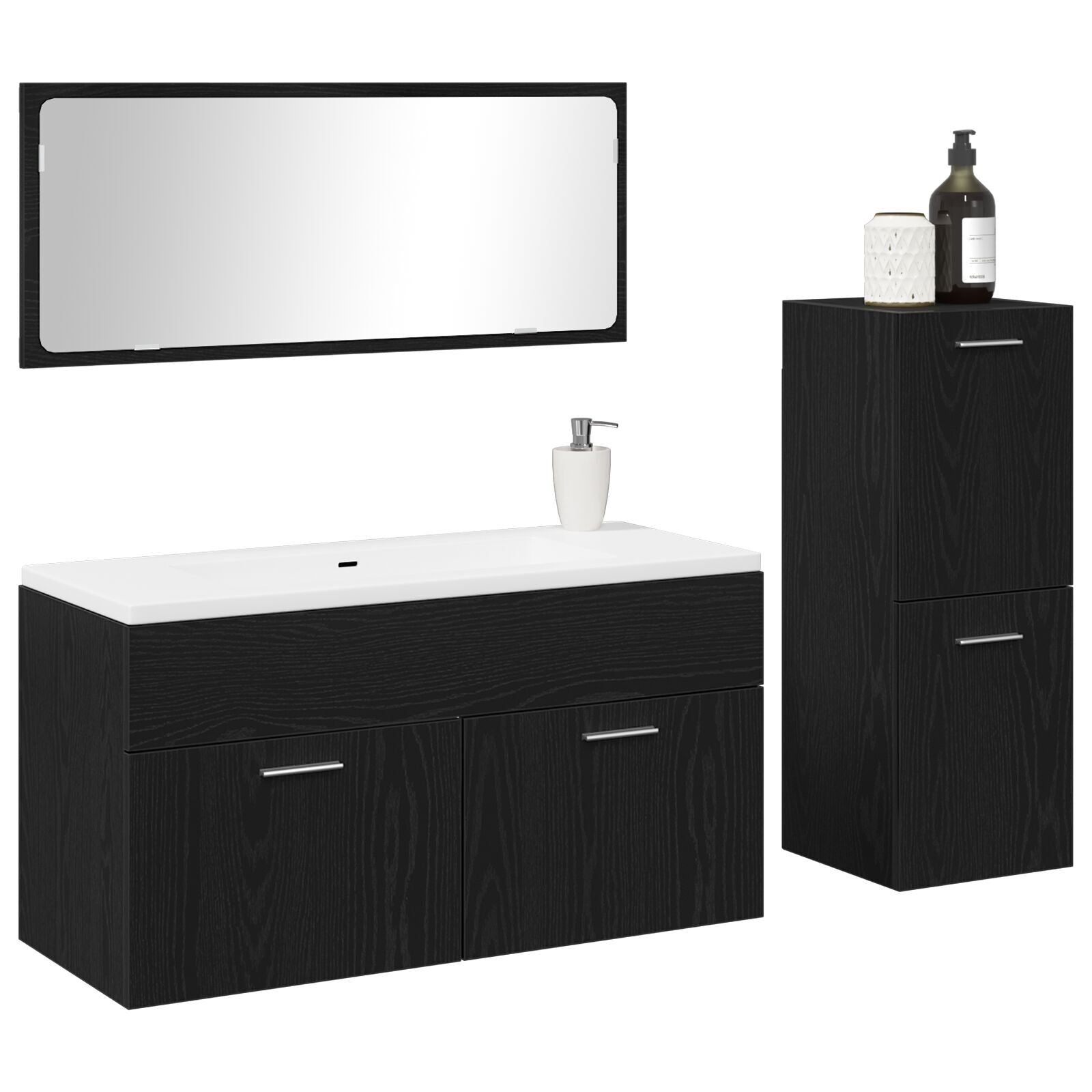 Bademøbelsett 3 pcs Svart Eik 90 x 38.5 x 46 cm Konstruert tre
