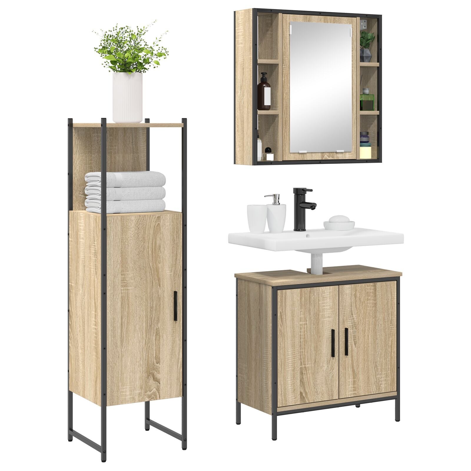 Baderomsinnredningssett med hylle 3 pcs Brun 60 x 30 x 60 cm