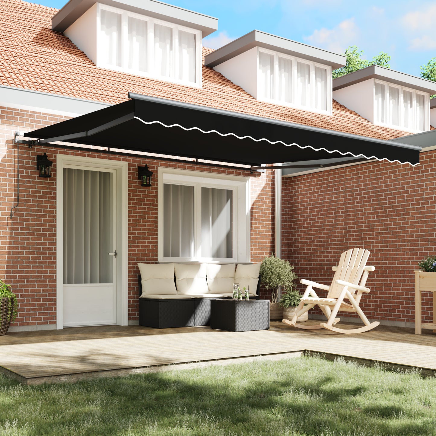 Uttrekkbar markise Svart 400 × 300 cm Polyester og aluminium