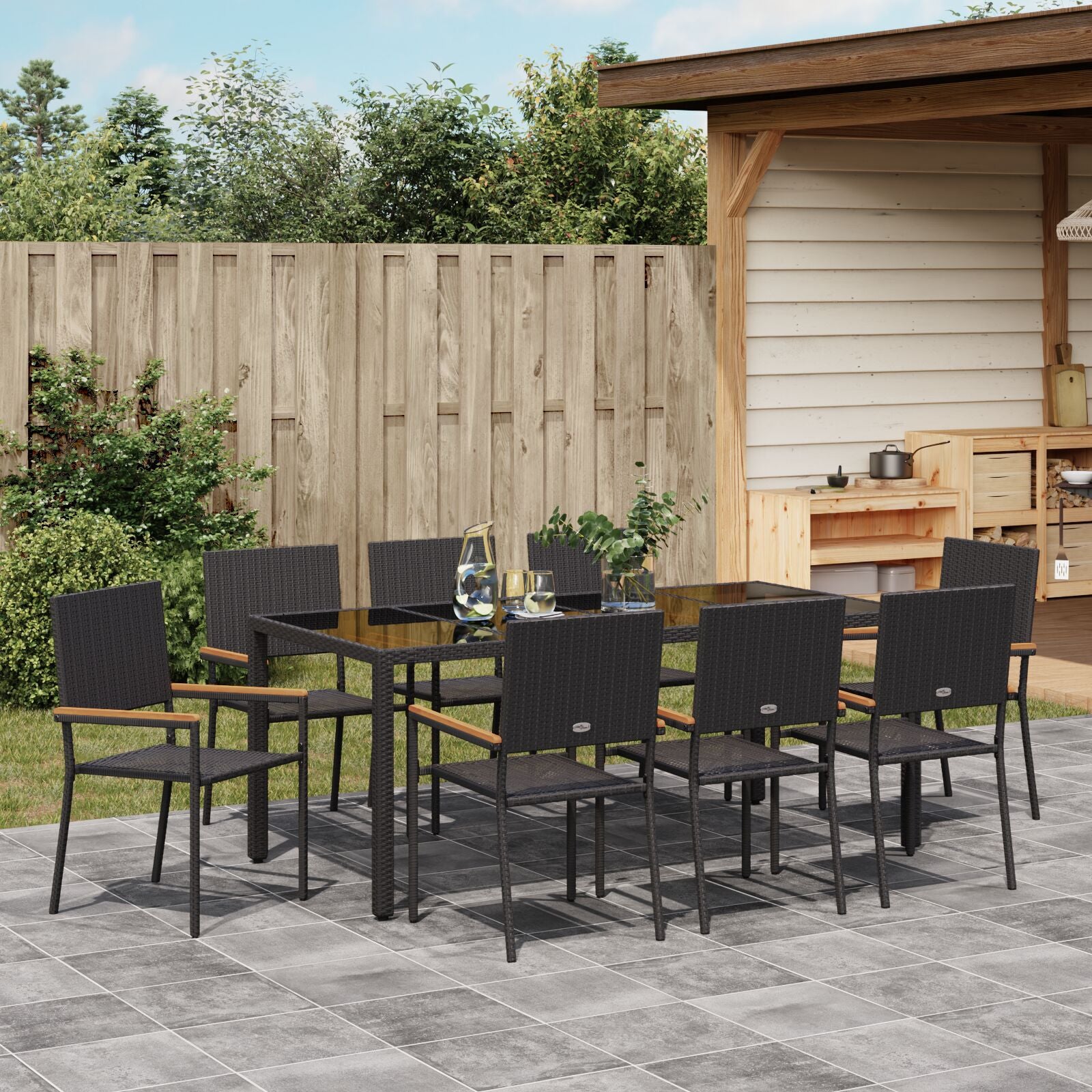 Hage Spisegruppe 9 pcs Svart 190 x 90 x 75 cm polyrotting