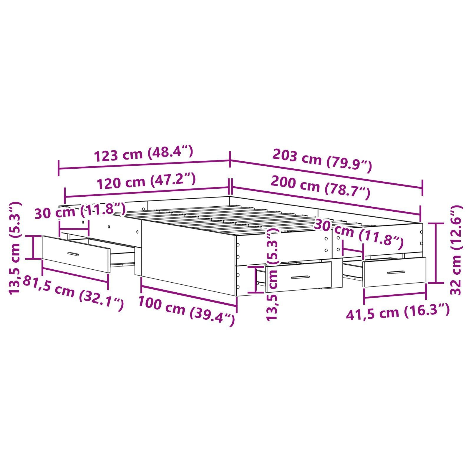 Sengestamme med skuff Artisan Eik 120 x 200 cm Konstruert tre