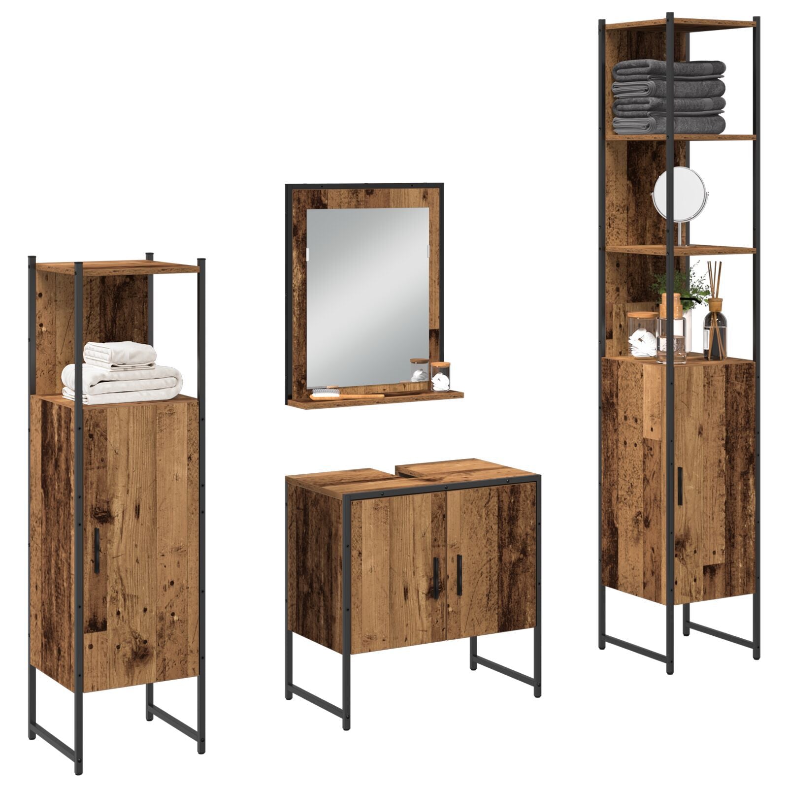 Baderomsinnredningssett med dør 4 pcs Brun 33 x 33 x 185.5 cm