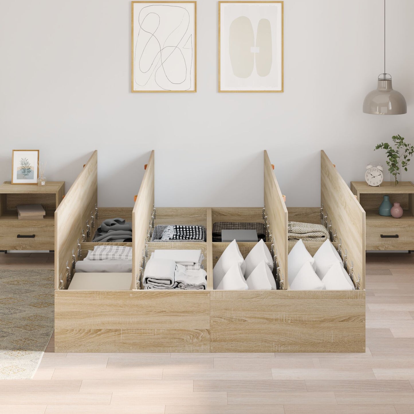 Seng med lagring Sonoma eik 150 x 200 cm Konstruert tre