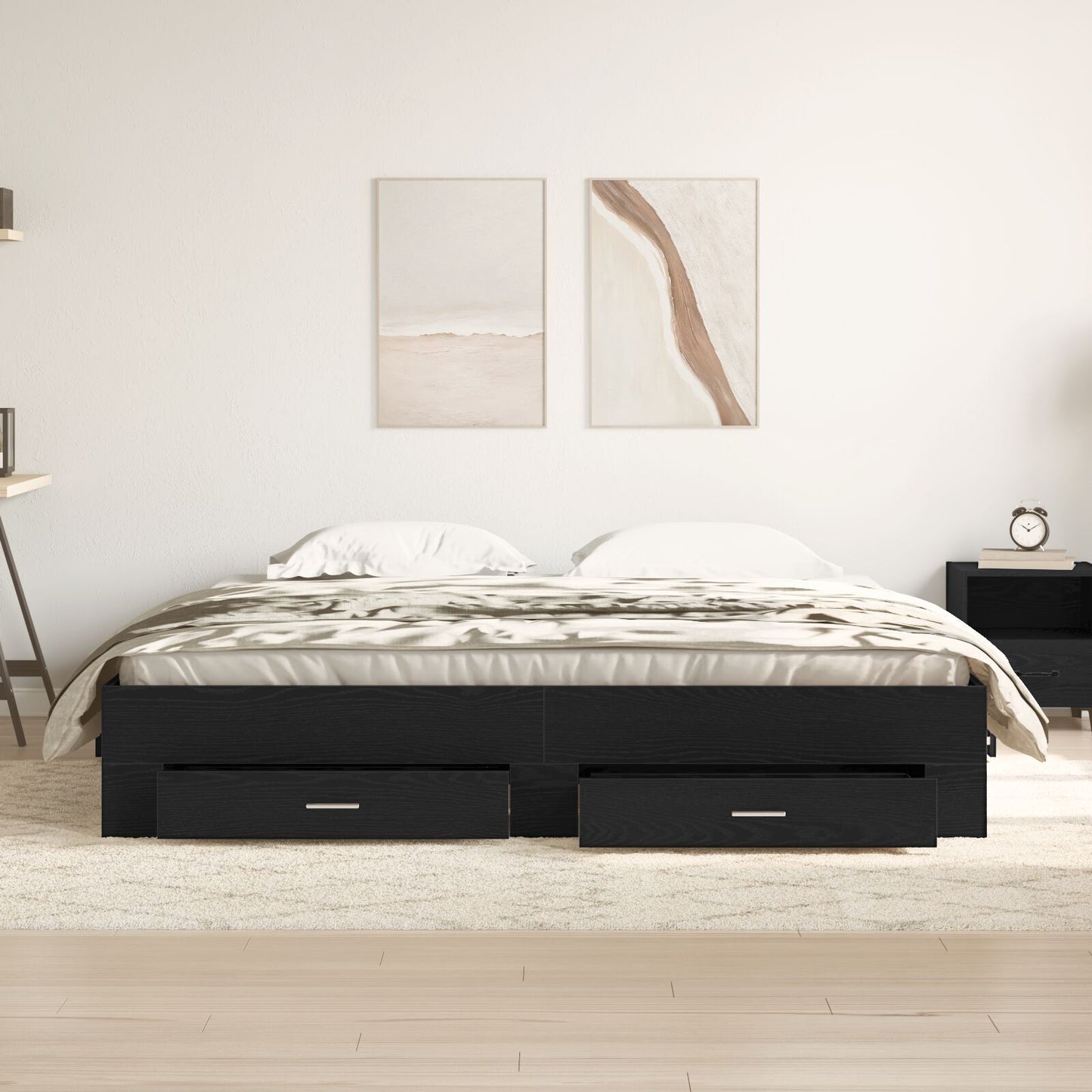 Sengestamme med skuff Svart Eik 180 x 200 cm Konstruert tre