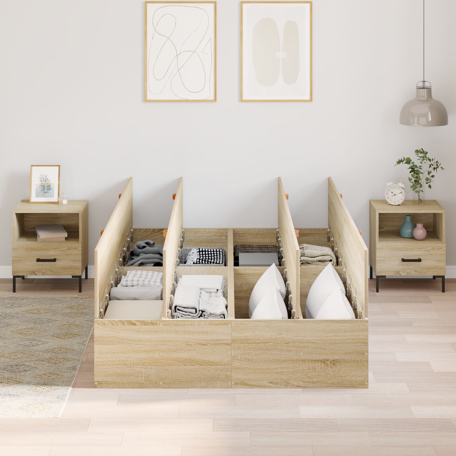 Seng med lagring Sonoma eik 120 x 190 cm Konstruert tre