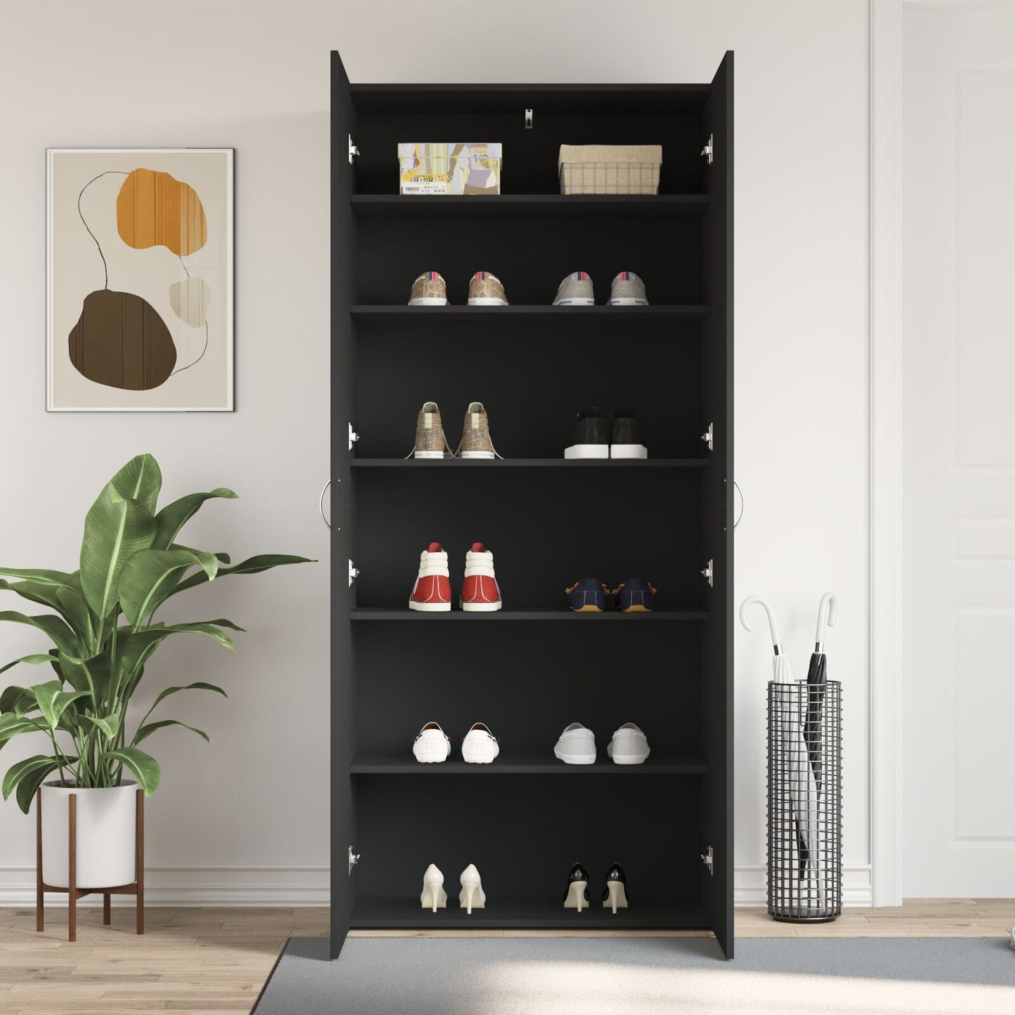 Sko Skap med hylle Svart 80 x 35,5 x 180 cm Konstruert tre