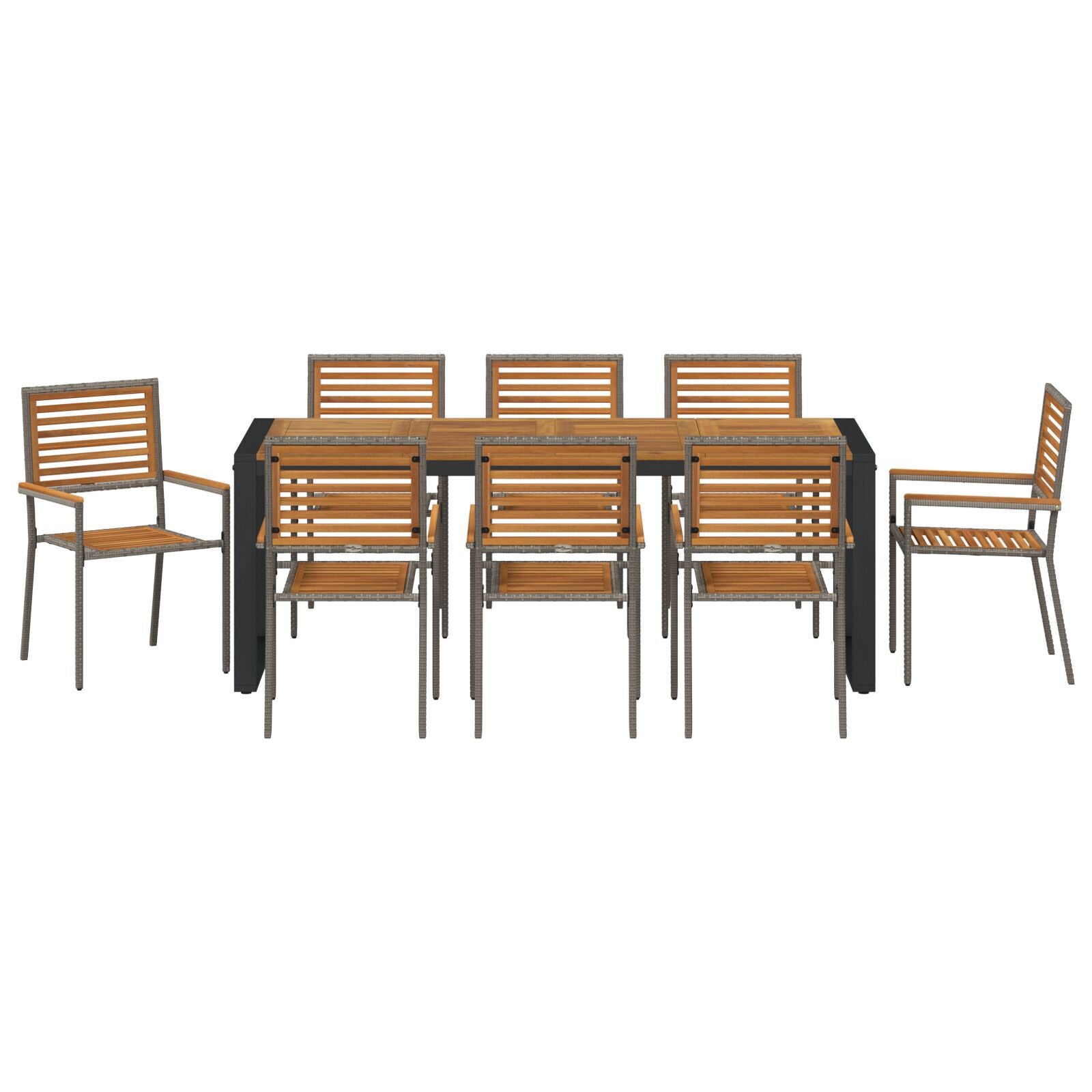 Hage Spisegruppe 9 pcs Grå og tre 200 x 80 x 75 cm polyrotting