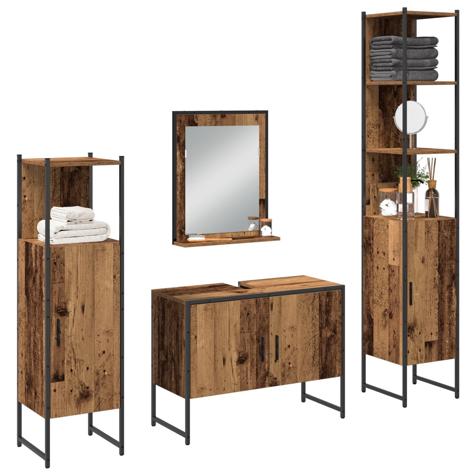 Baderomsinnredningssett med dør 4 pcs Brun 33 x 33 x 185.5 cm