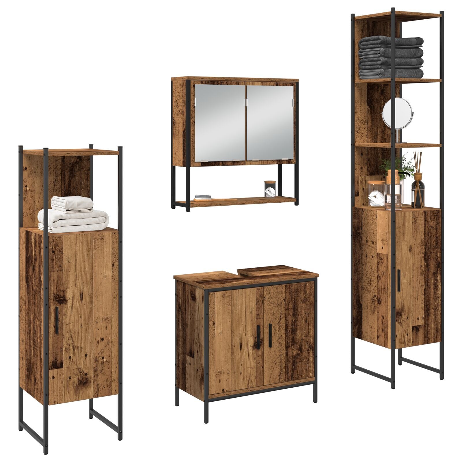 Baderomsinnredningssett med dør 4 pcs Brun 33 x 33 x 185.5 cm