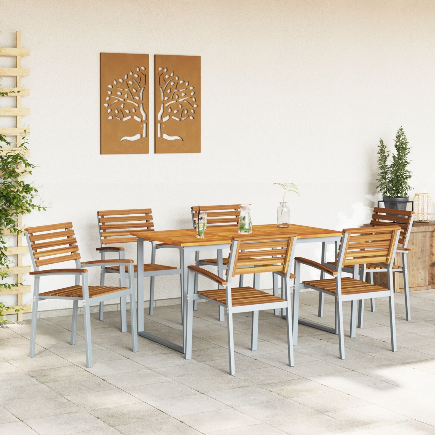 Hage Spisegruppe 7 pcs Grå Solid akasietre