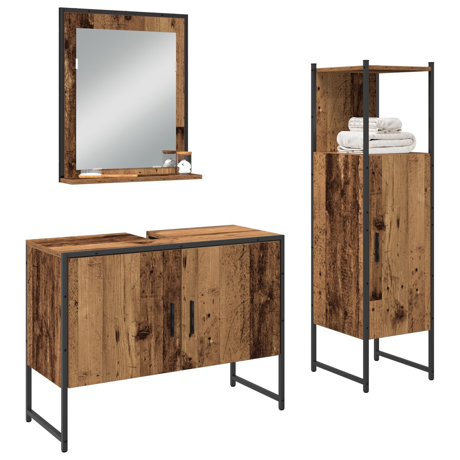 Baderomsinnredningssett med dør 3 pcs Brun 33 x 33 x 102.5 cm