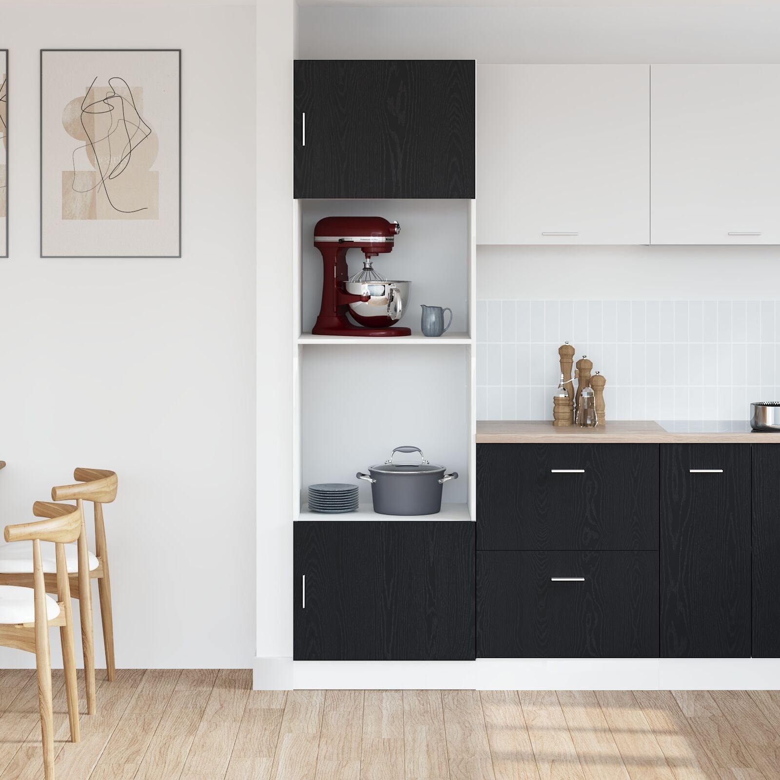 Mikrobølgeovnskap med hylle Riga Svart eik 60 x 57 x 207 cm