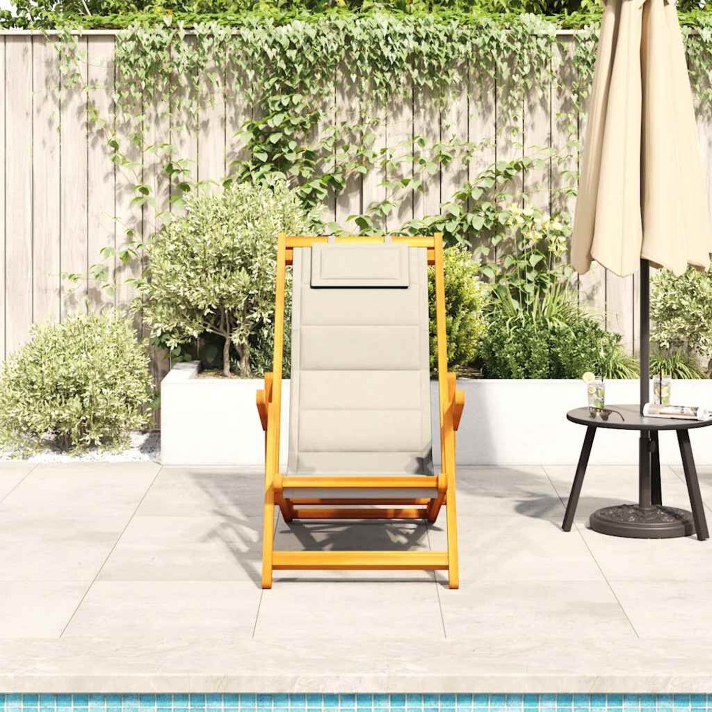 Strandstol med pute 2 pcs Brun Solid akasietre