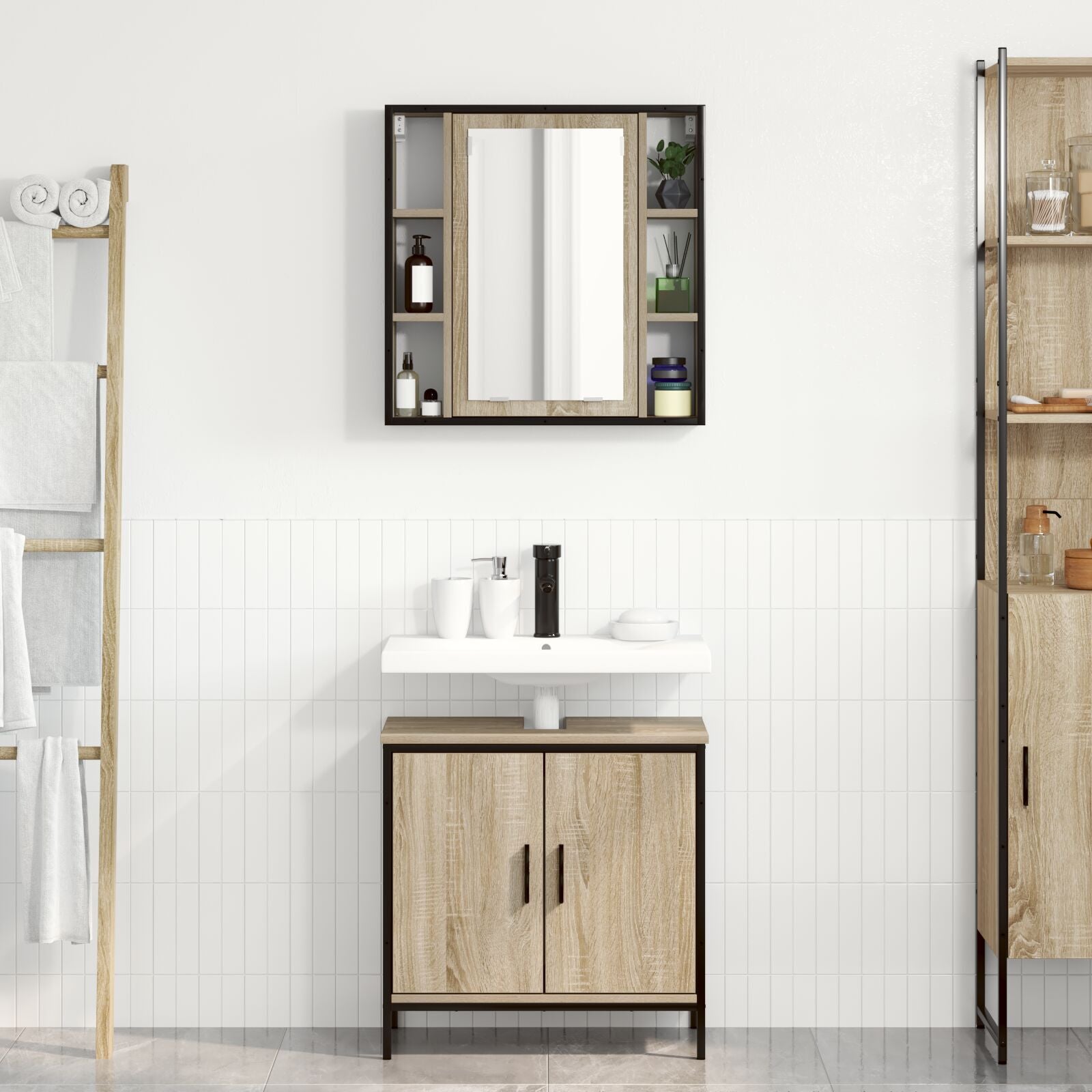 Baderomsinnredningssett med hylle 2 pcs Brun 60 x 30 x 60 cm