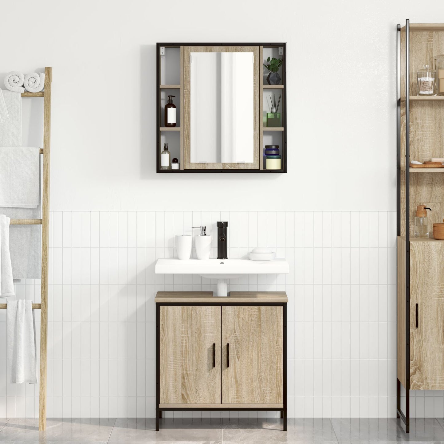 Baderomsinnredningssett med hylle 2 pcs Brun Konstruert tre