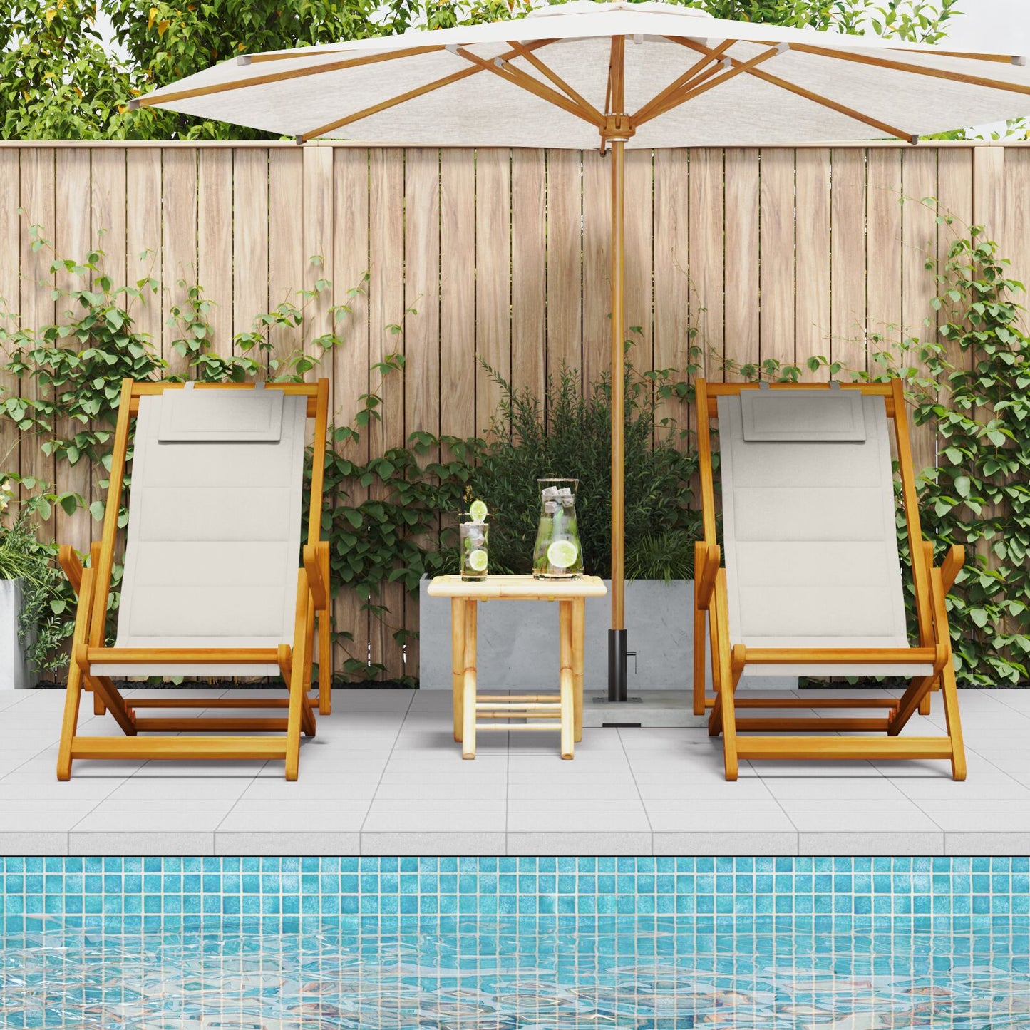 Strandstol med pute 2 pcs Brun Solid akasietre
