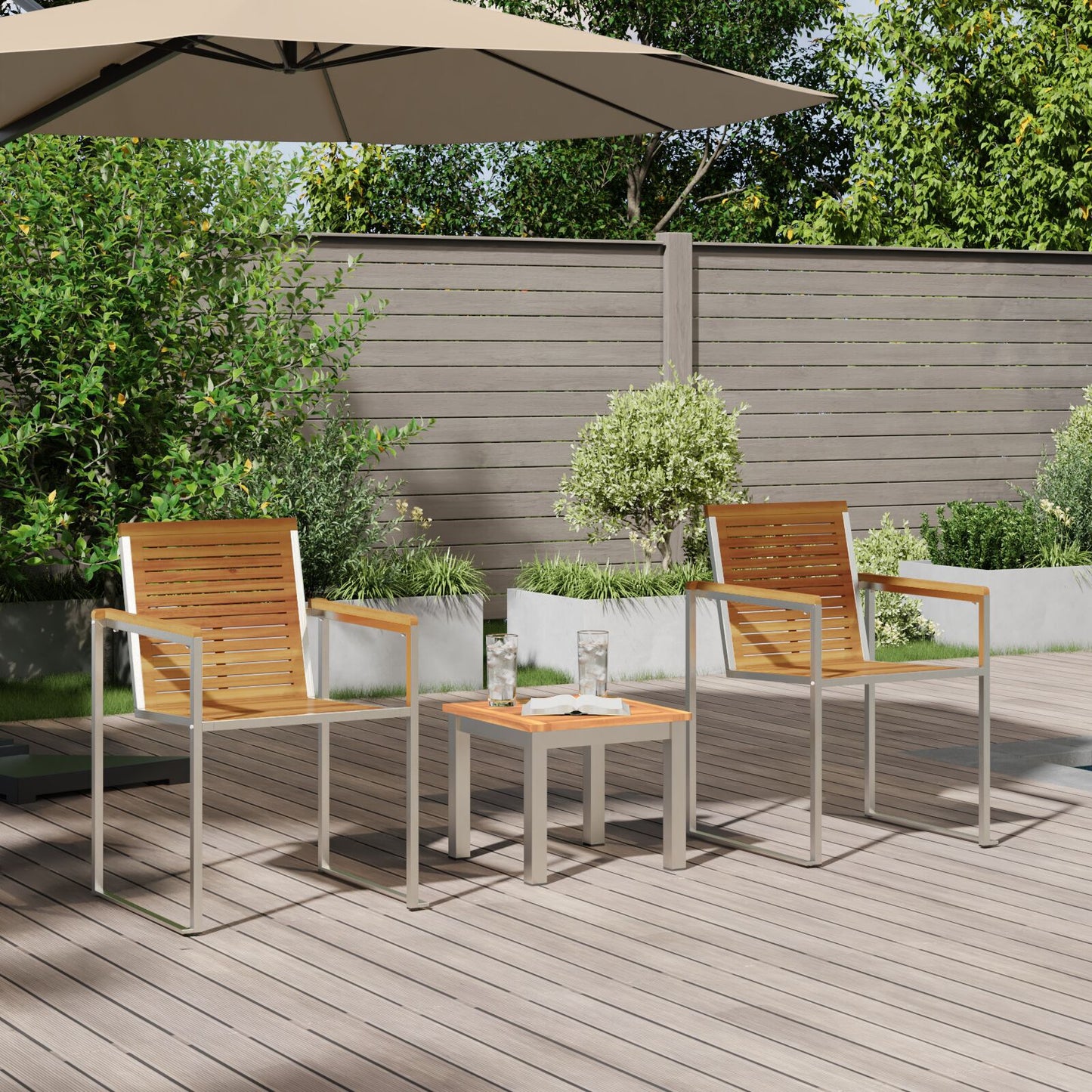 Solstol 3 pcs Brun Massiv akasie tre og rustfritt stål