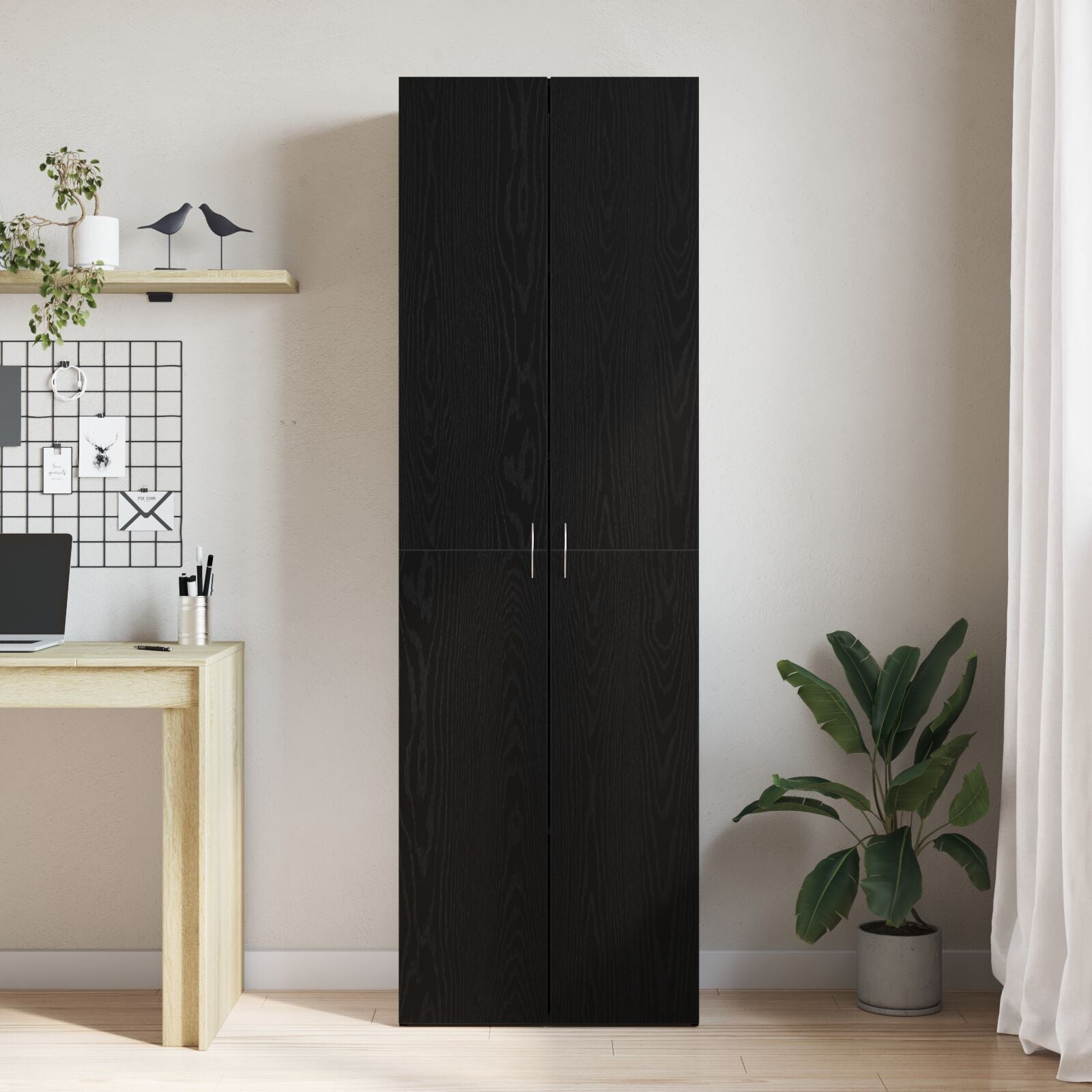 Kontorskap med hylle Svart eik 60 x 32 x 190 Konstruert tre