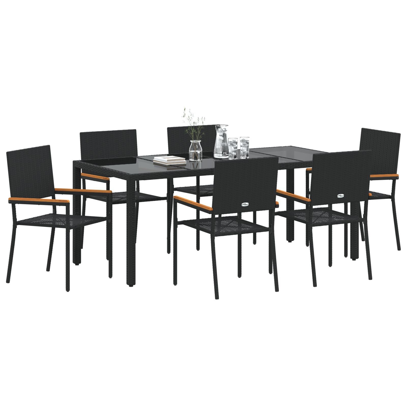 Hage Spisegruppe 7 pcs Svart 190 x 90 x 75 cm polyrotting