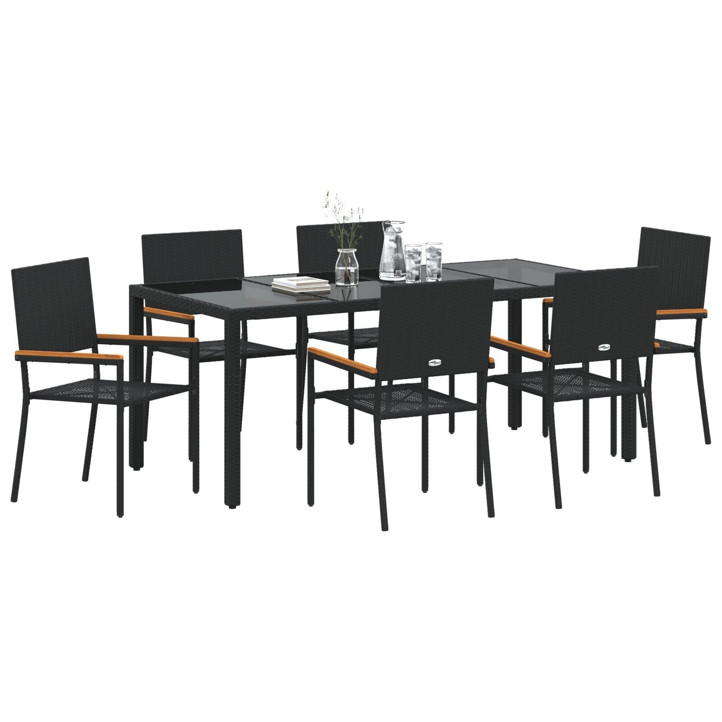 Hage Spisegruppe 7 pcs Svart polyrotting
