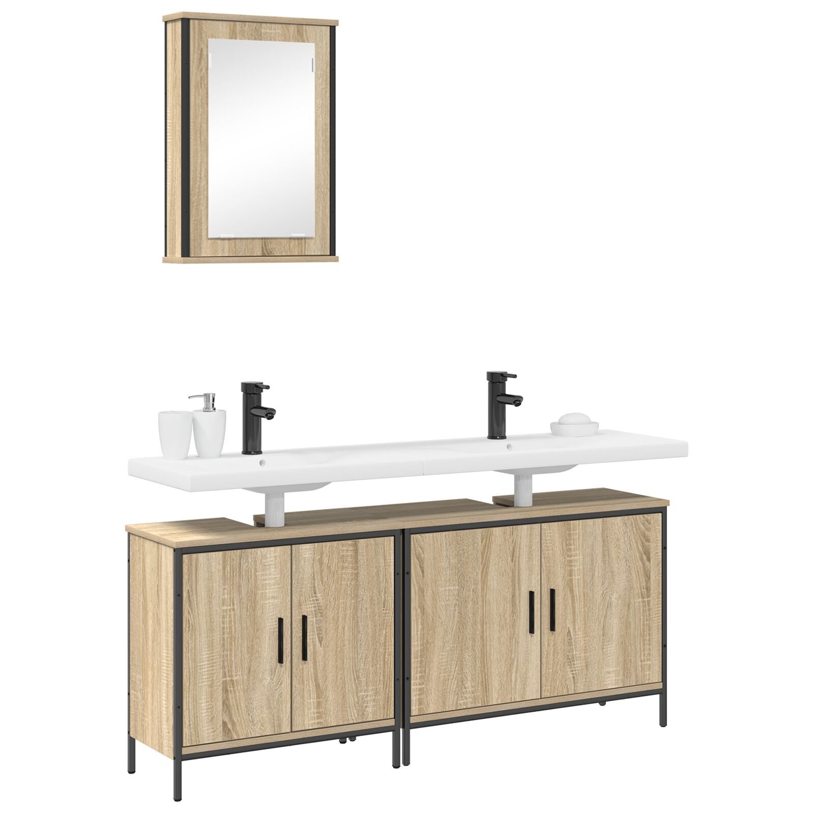Baderomsinnredningssett med hylle 3 pcs Brun 60 x 30 x 60 cm