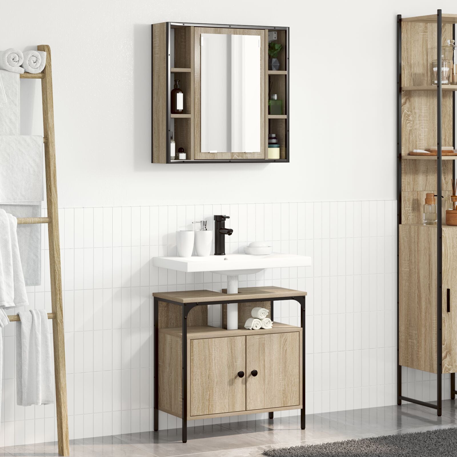 Baderomsinnredningssett med hylle 2 pcs Brun 60 x 30 x 60 cm