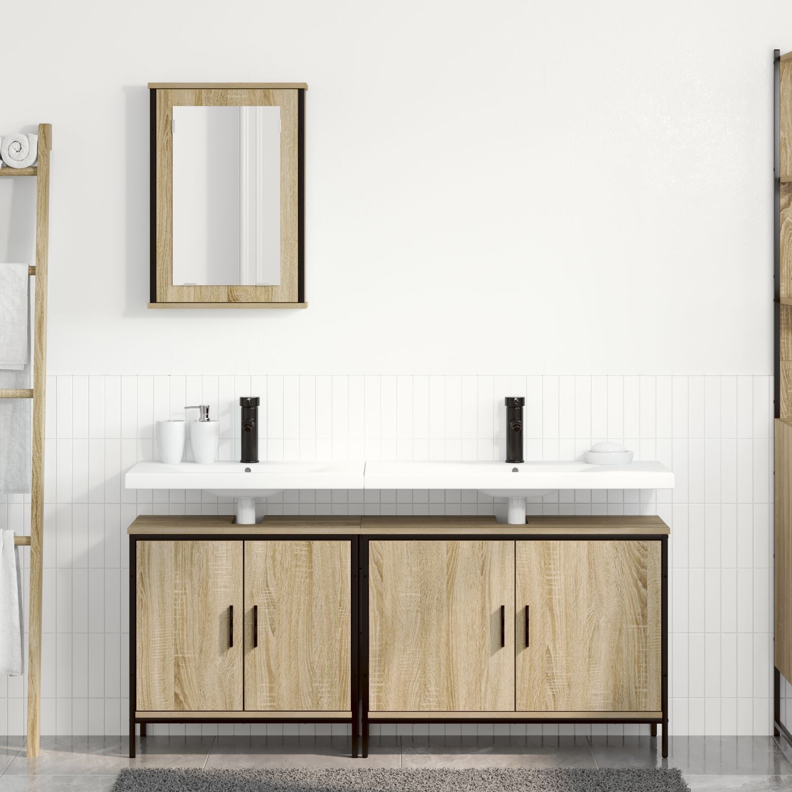Baderomsinnredningssett med hylle 3 pcs Brun 60 x 30 x 60 cm
