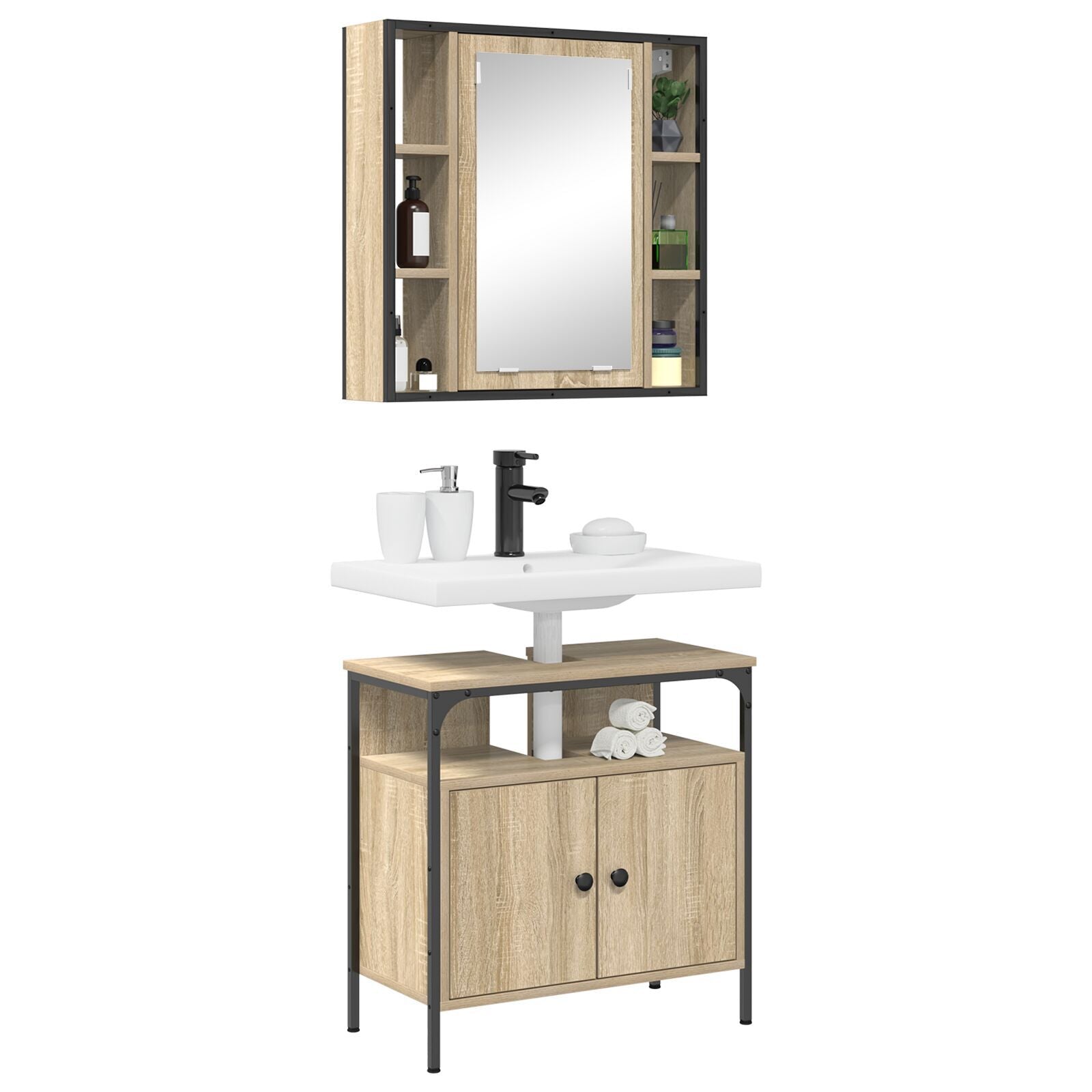 Baderomsinnredningssett med hylle 2 pcs Brun 60 x 30 x 60 cm