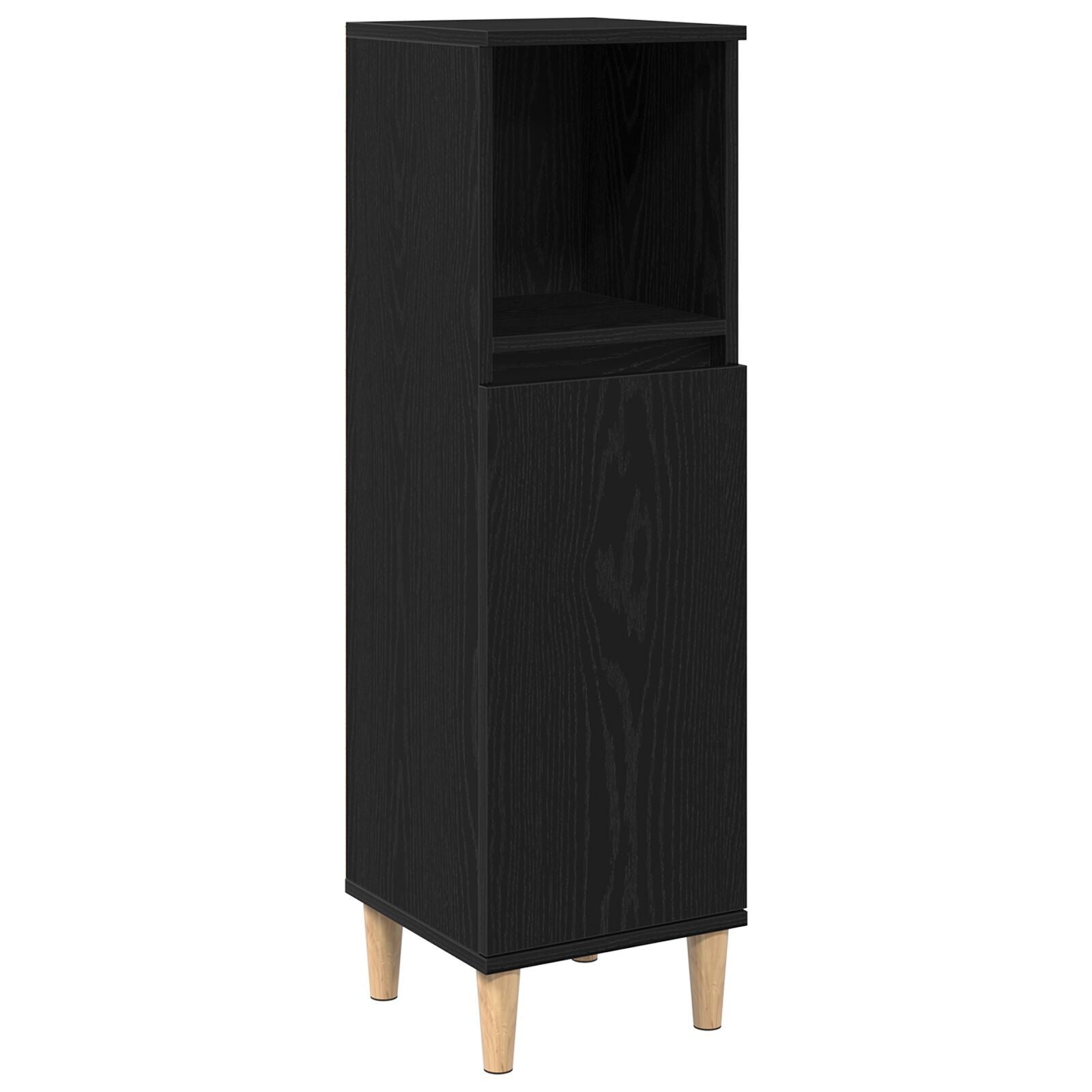 Baderomsinnredningssett med dør 3 pcs Svart 30 x 30 x 180 cm