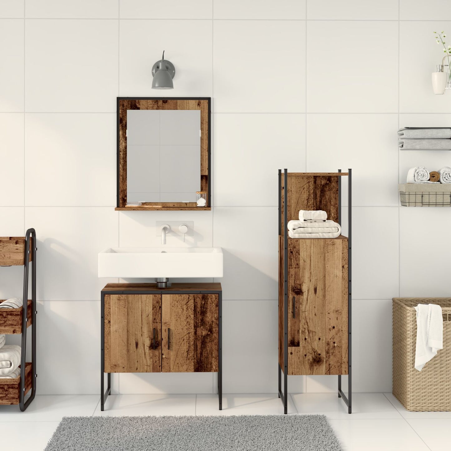 Baderomsinnredningssett med hylle 3 pcs Brun Konstruert tre