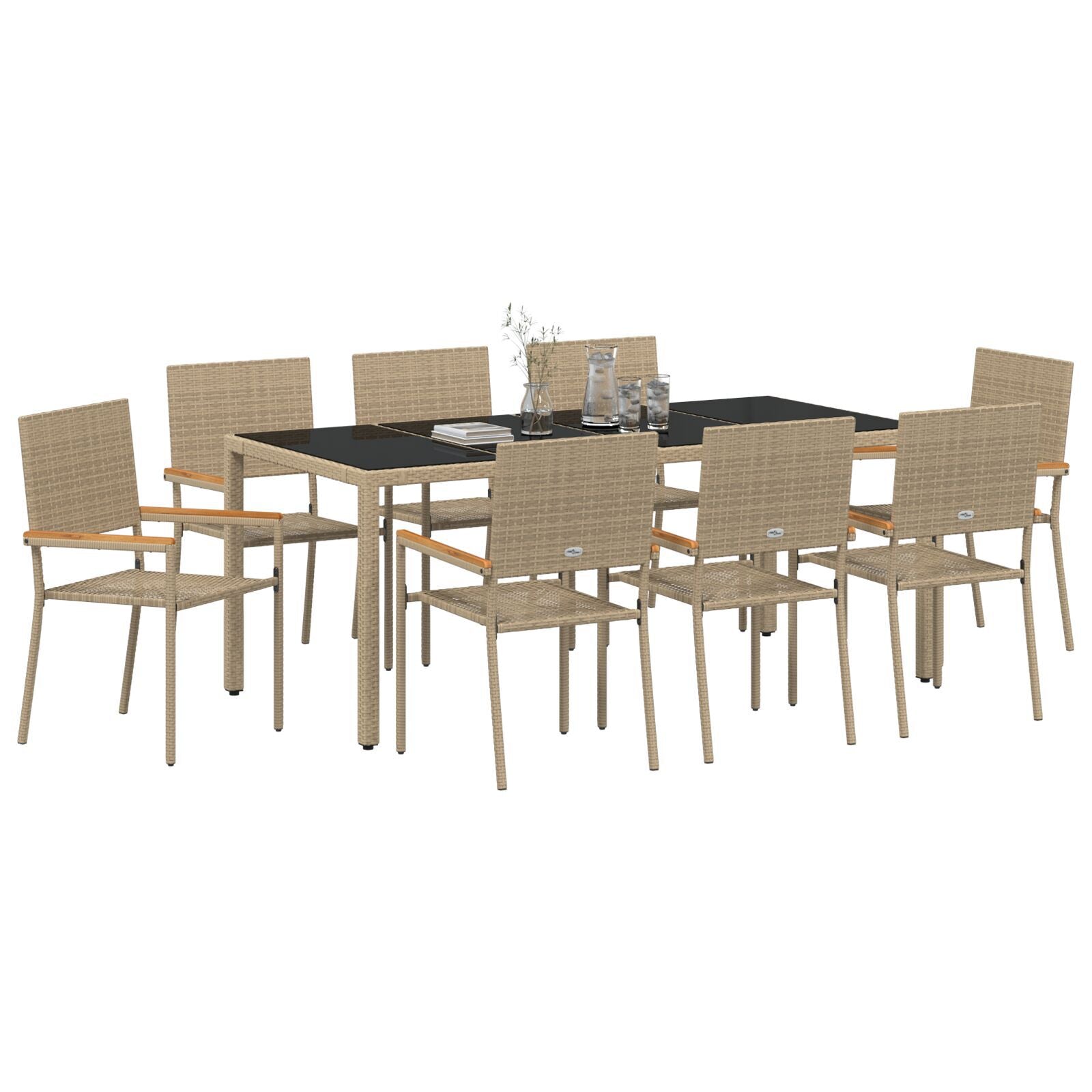 Hage Spisegruppe 9 pcs Beige 190 x 90 x 75 cm polyrotting