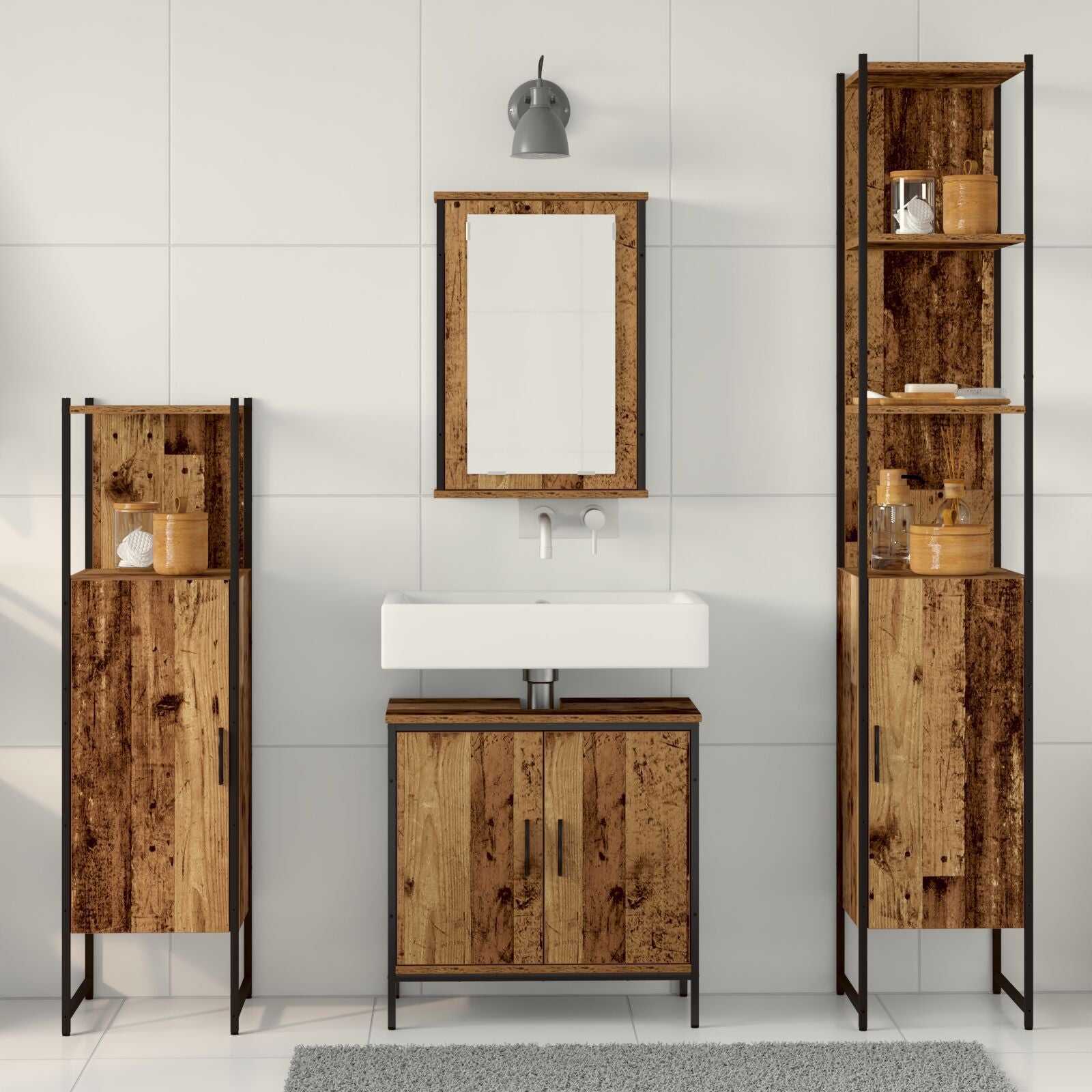 Baderomsinnredningssett med hylle 4 pcs Brun 33 x 33 x 185.5 cm