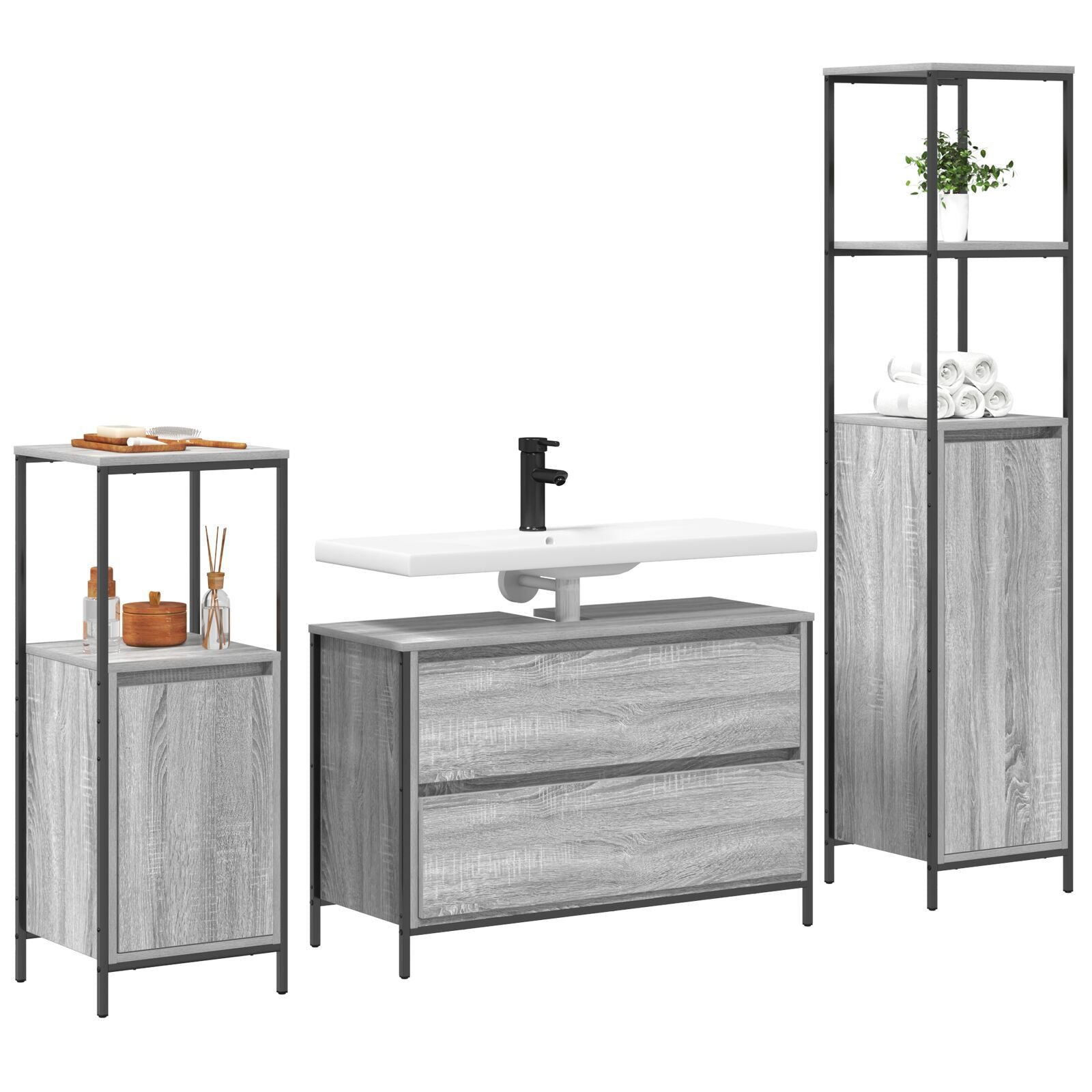 Baderomsinnredningssett 3 pcs Grå sonoma 90 x 34.5 x 60 cm