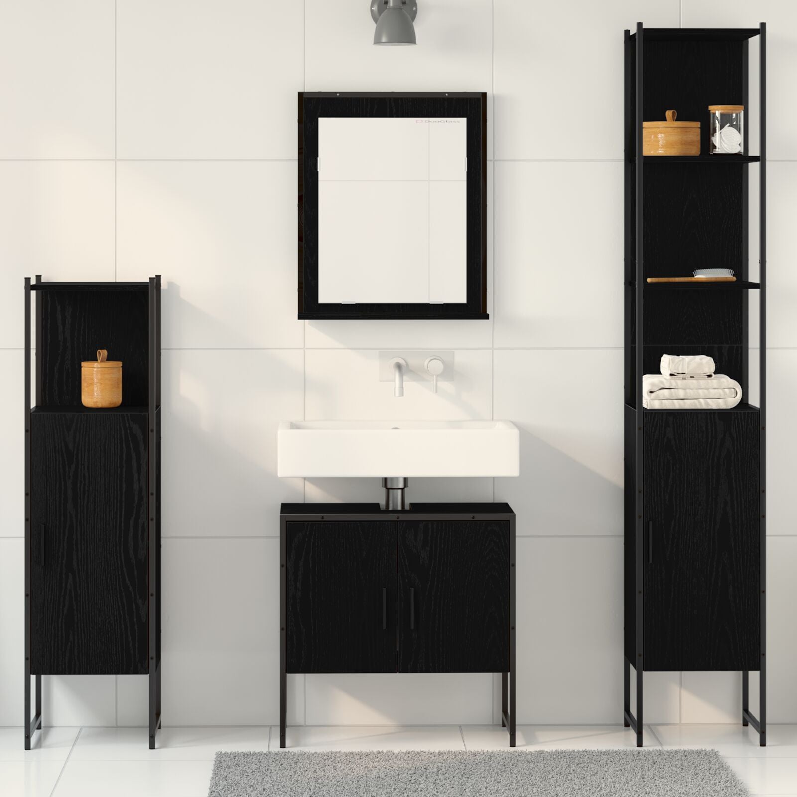 Baderomsinnredningssett med dør 4 pcs Svart 33 x 33 x 185.5 cm