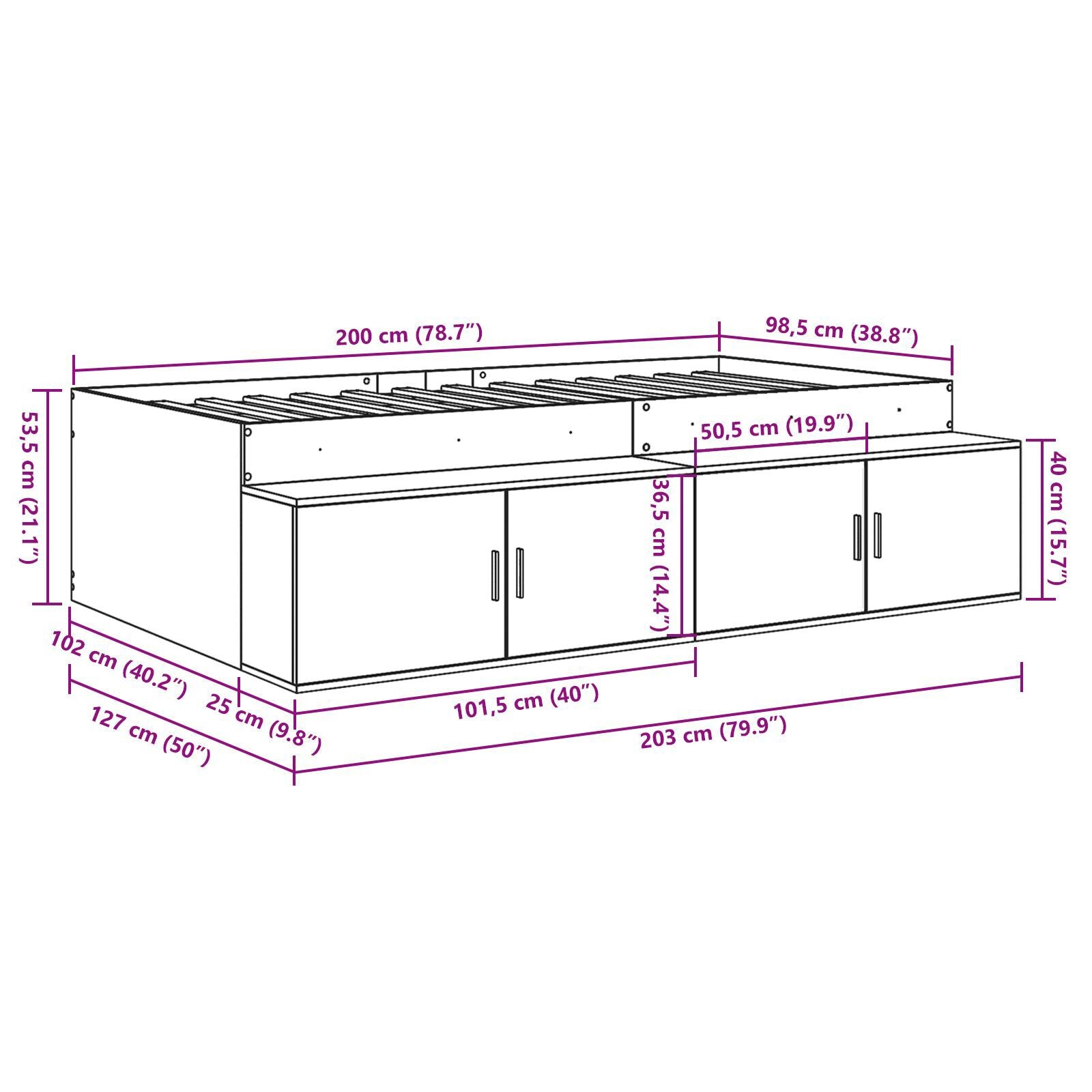 Sengestamme med skuff Røkt eik 100 x 200 cm Konstruert tre