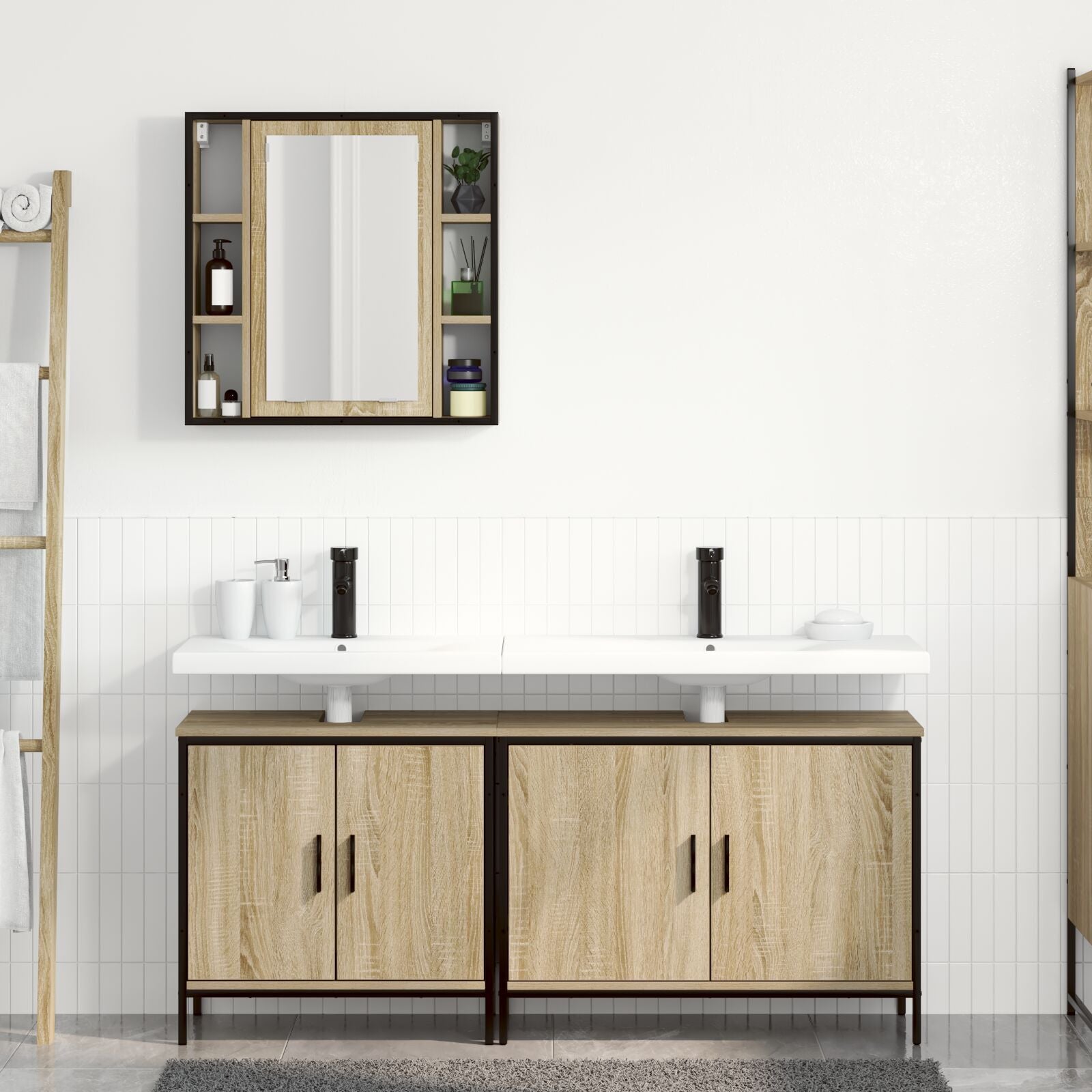 Baderomsinnredningssett med hylle 3 pcs Brun 60 x 30 x 60 cm
