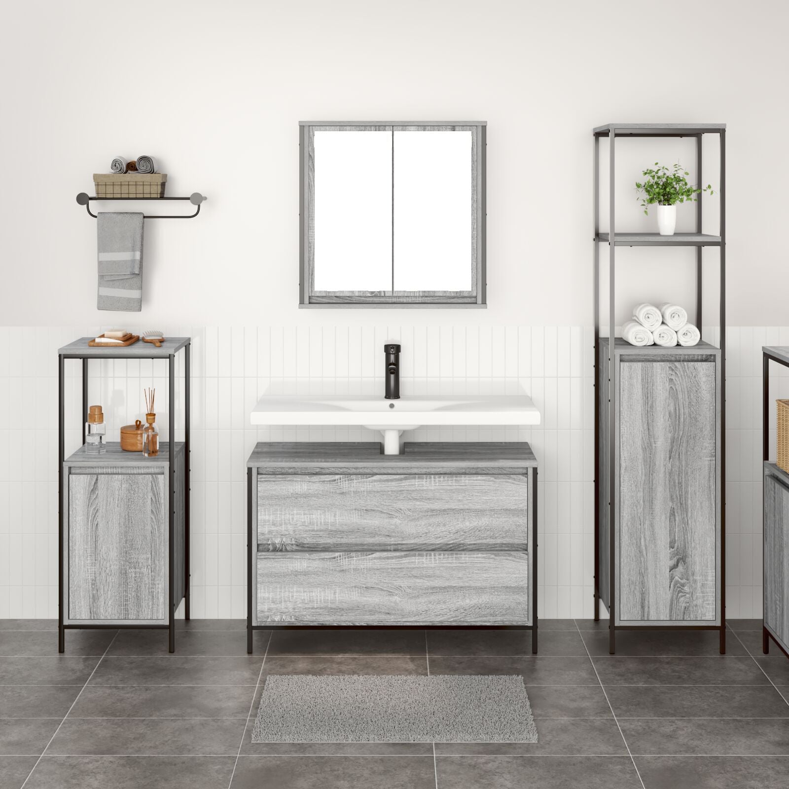 Baderomsinnredningssett 3 pcs Grå sonoma 90 x 34.5 x 60 cm