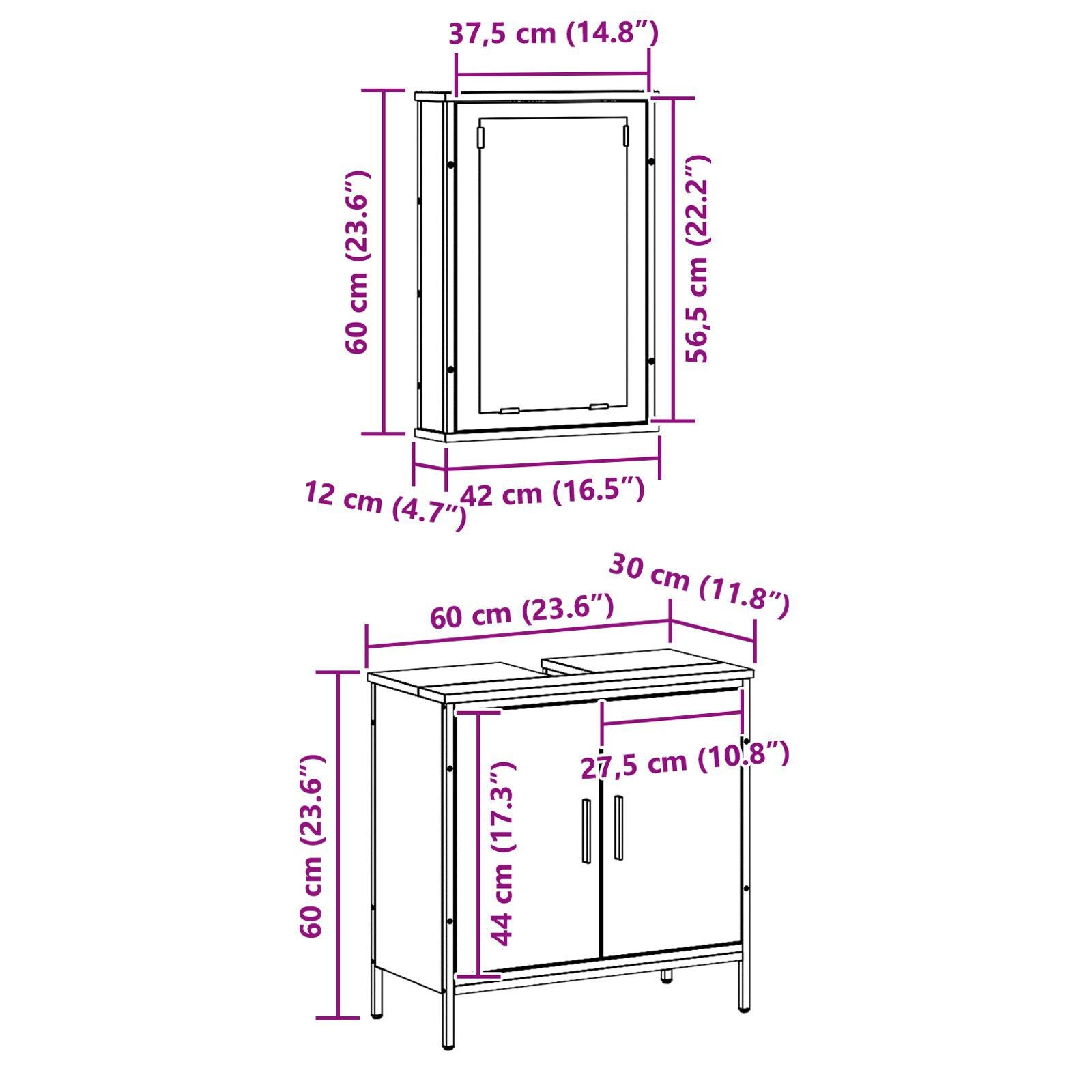 Baderomsinnredningssett med lagring 2 pcs Brun 60 x 30 x 60 cm