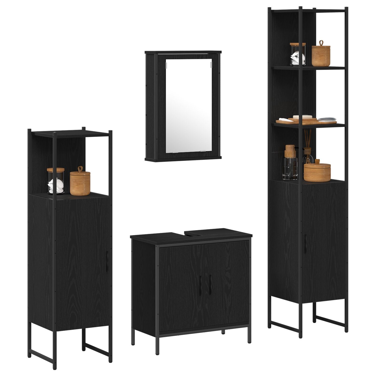Baderomsinnredningssett med dør 4 pcs Svart 33 x 33 x 185.5 cm