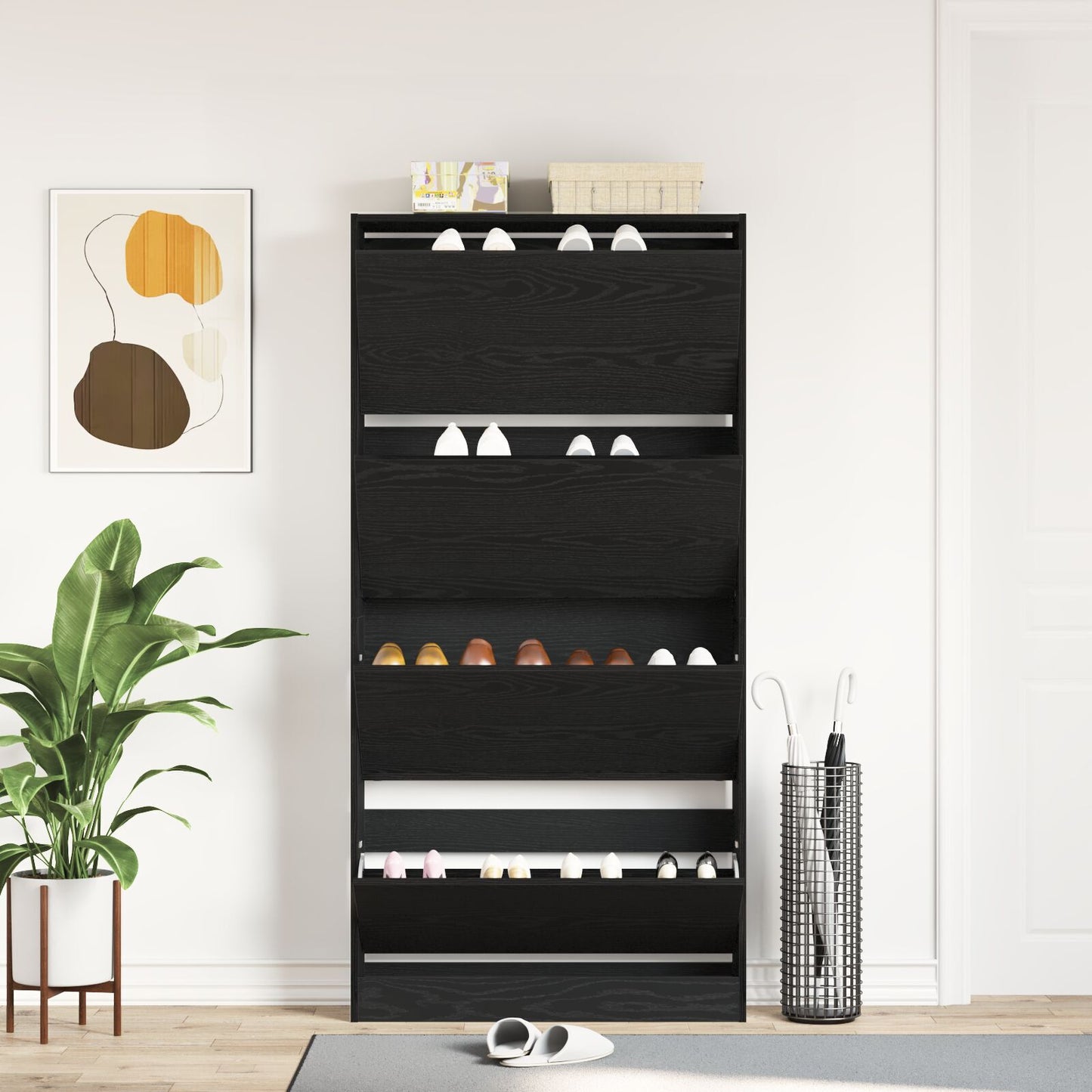 Sko Skap 80 x 21 x 163,5 cm Konstruert tre Svart Eik