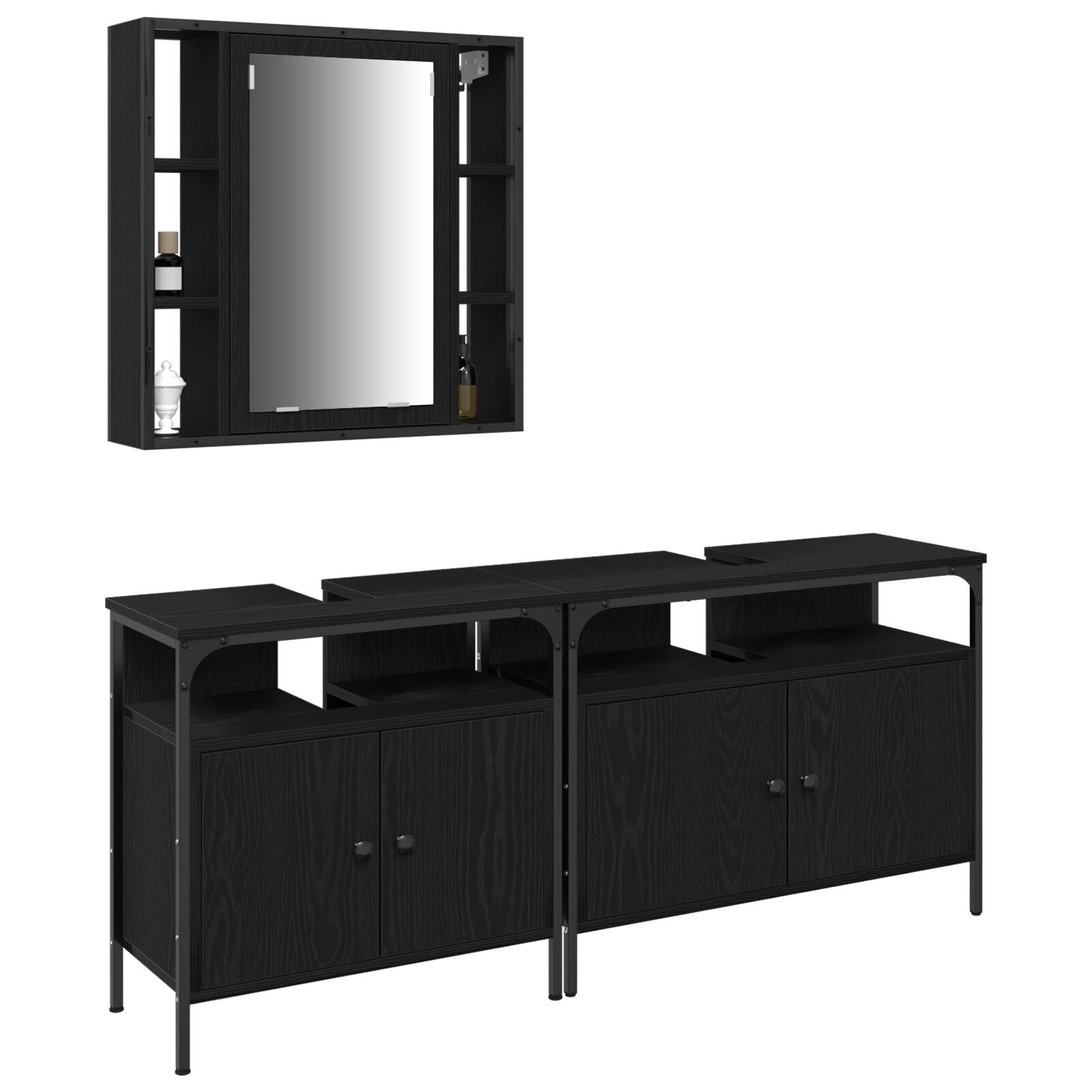 Baderomsspeilskap 3 pcs Svart 80 x 30 x 60 cm Konstruert tre