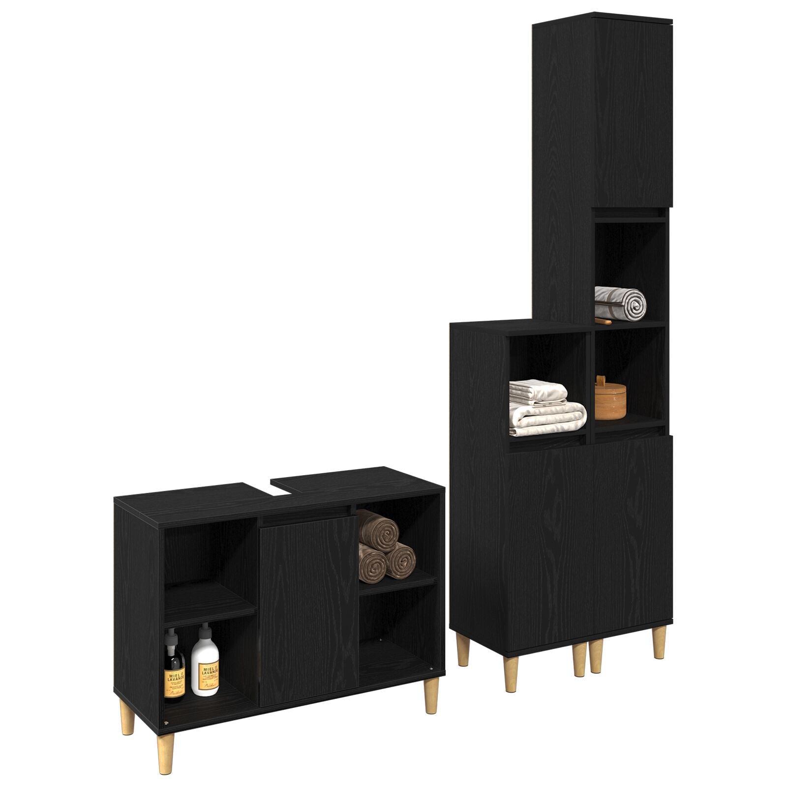 Baderomsinnredningssett med lagring 3 pcs Svart 60 x 30 x 60 cm