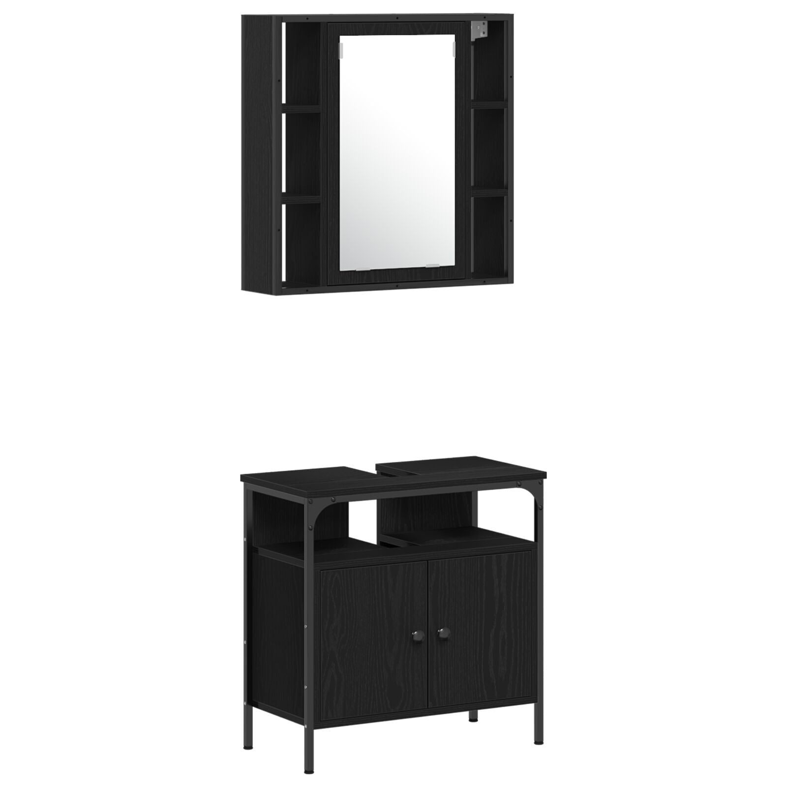 Baderomsskapsett med hylle 4 pcs Svart eik 33 x 33 x 185.5 cm